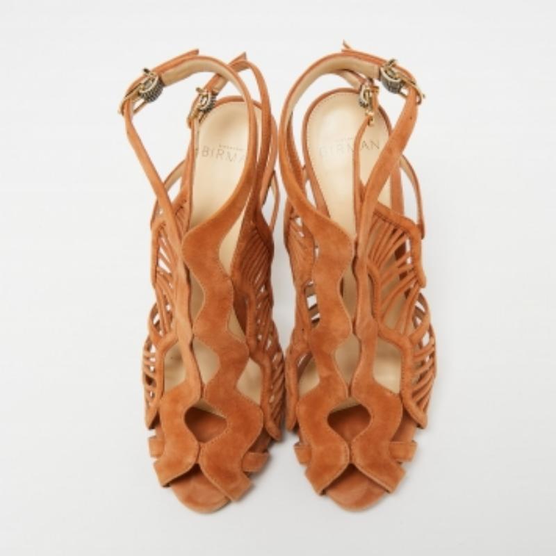 Alexandre Birman Sandalias con tira en el tobillo de ante marrón recortadas tamaño 37 en venta 2