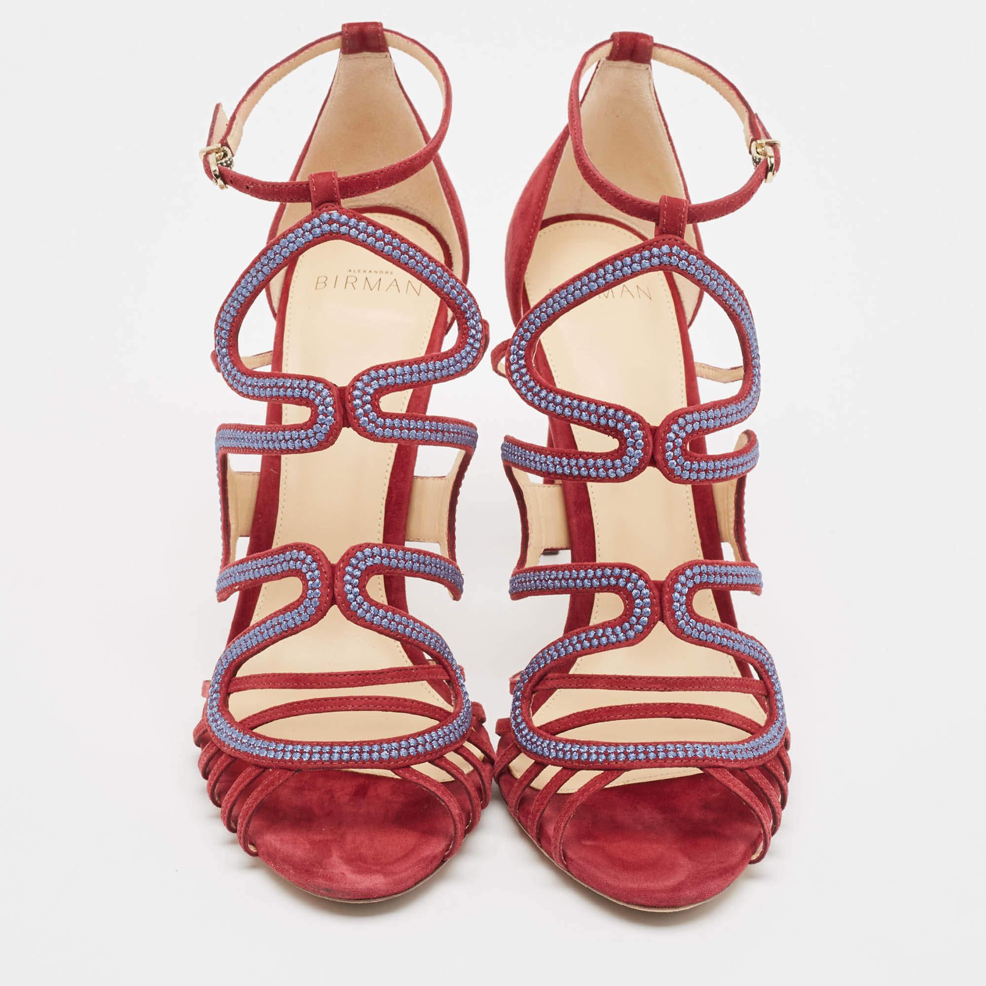 Marrone Alexandre Birman Sandali con cinturino alla caviglia in pelle scamosciata borgogna misura 40 in vendita