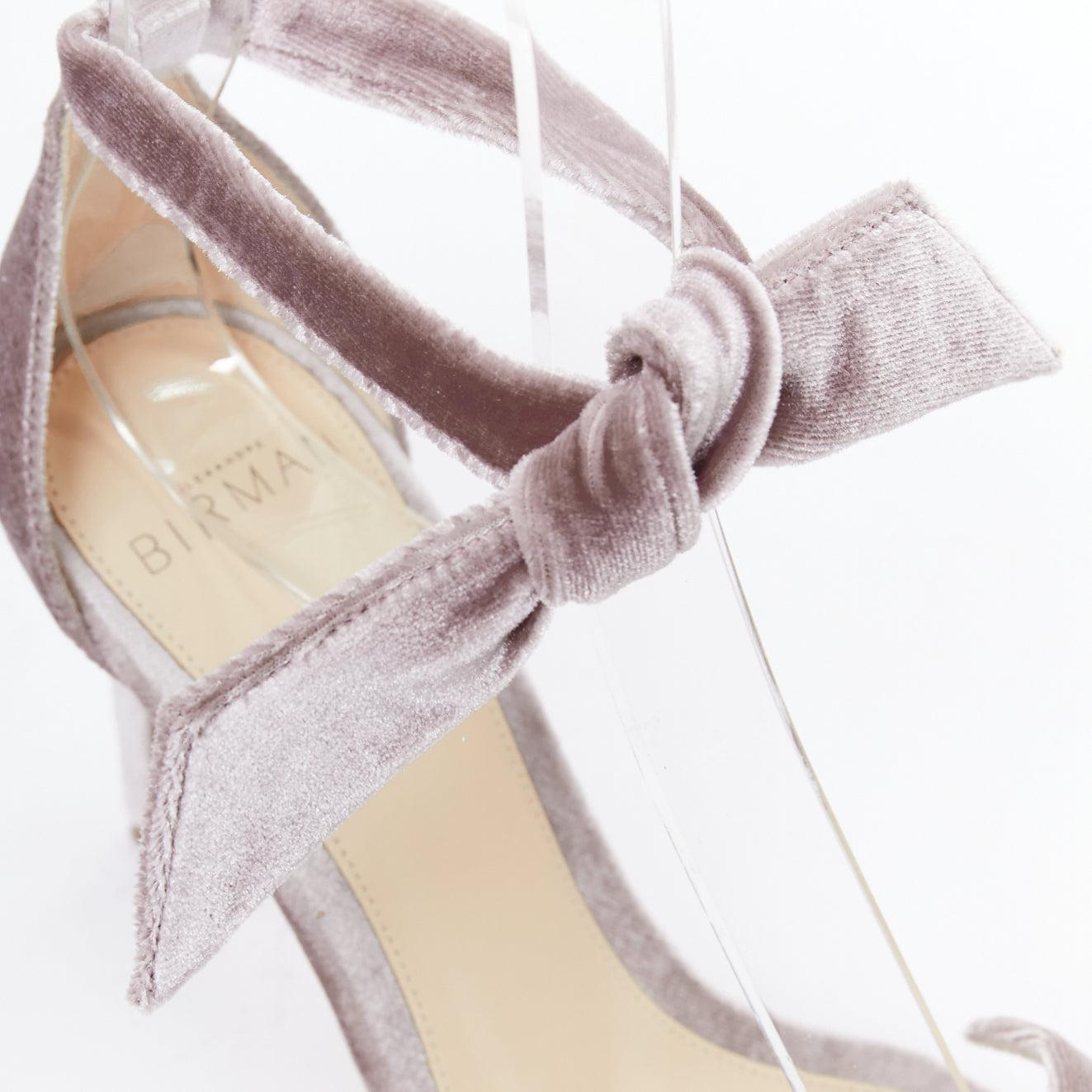 ALEXANDRE BIRMAN Clarita blush pink velvet bow tie sandal heels EU35 For Sale 3