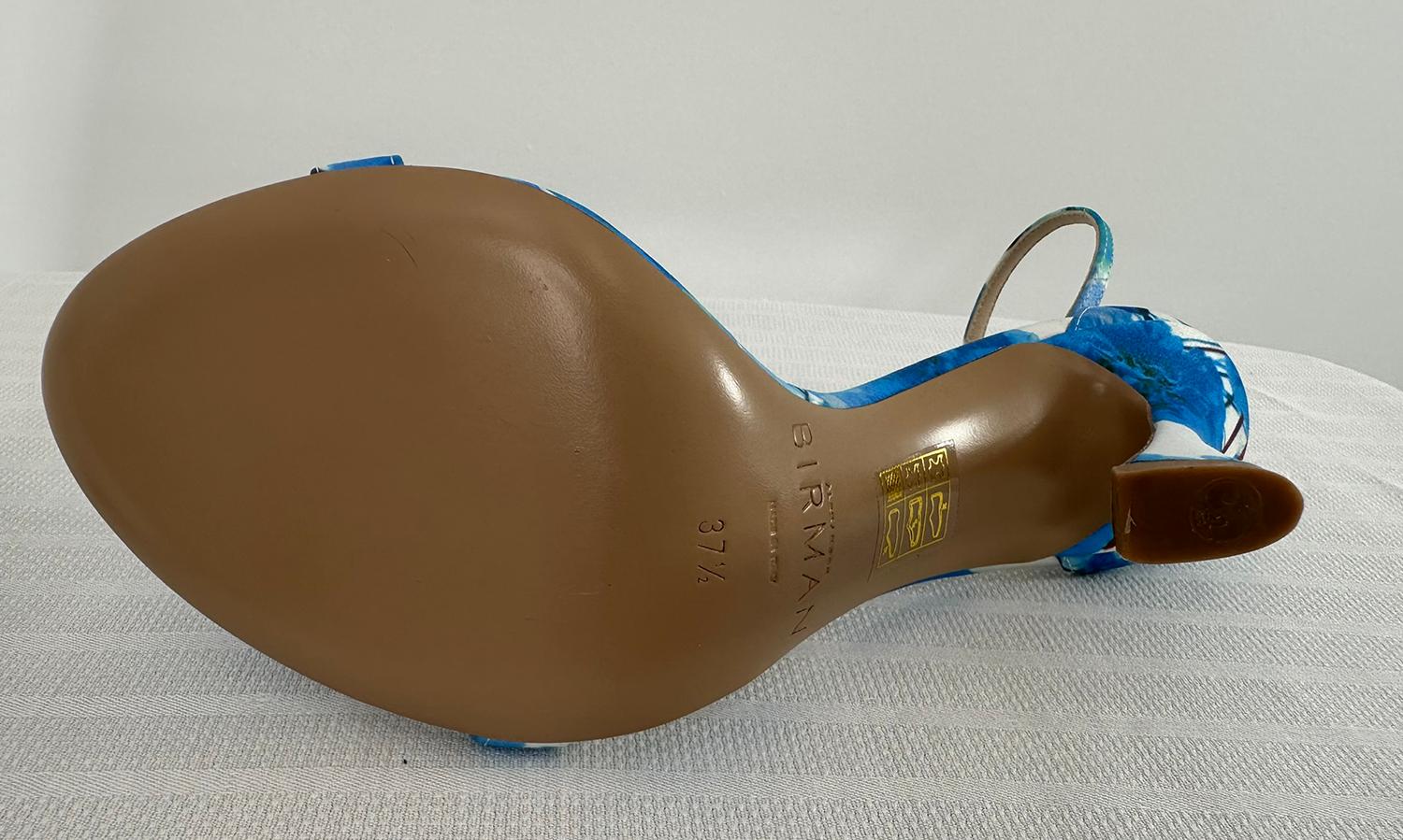 Alexandre Birman Dahila 100MM Azul Floral Sandalia de tacón alto Piel Rosa Puntera 37.5 en venta 6