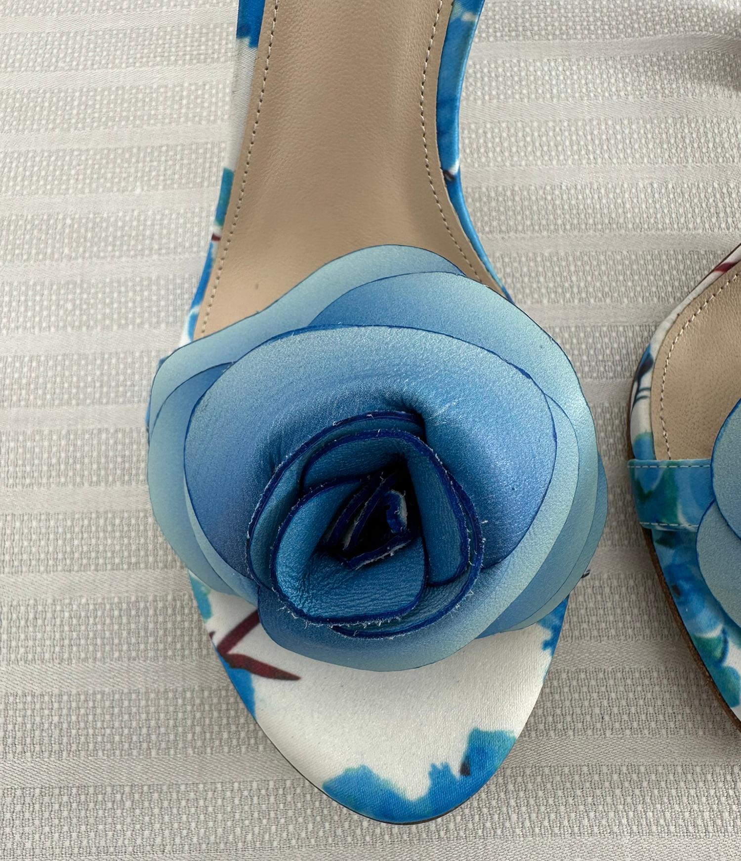 Alexandre Birman Dahila 100MM Azul Floral Sandalia de tacón alto Piel Rosa Puntera 37.5 en venta 1