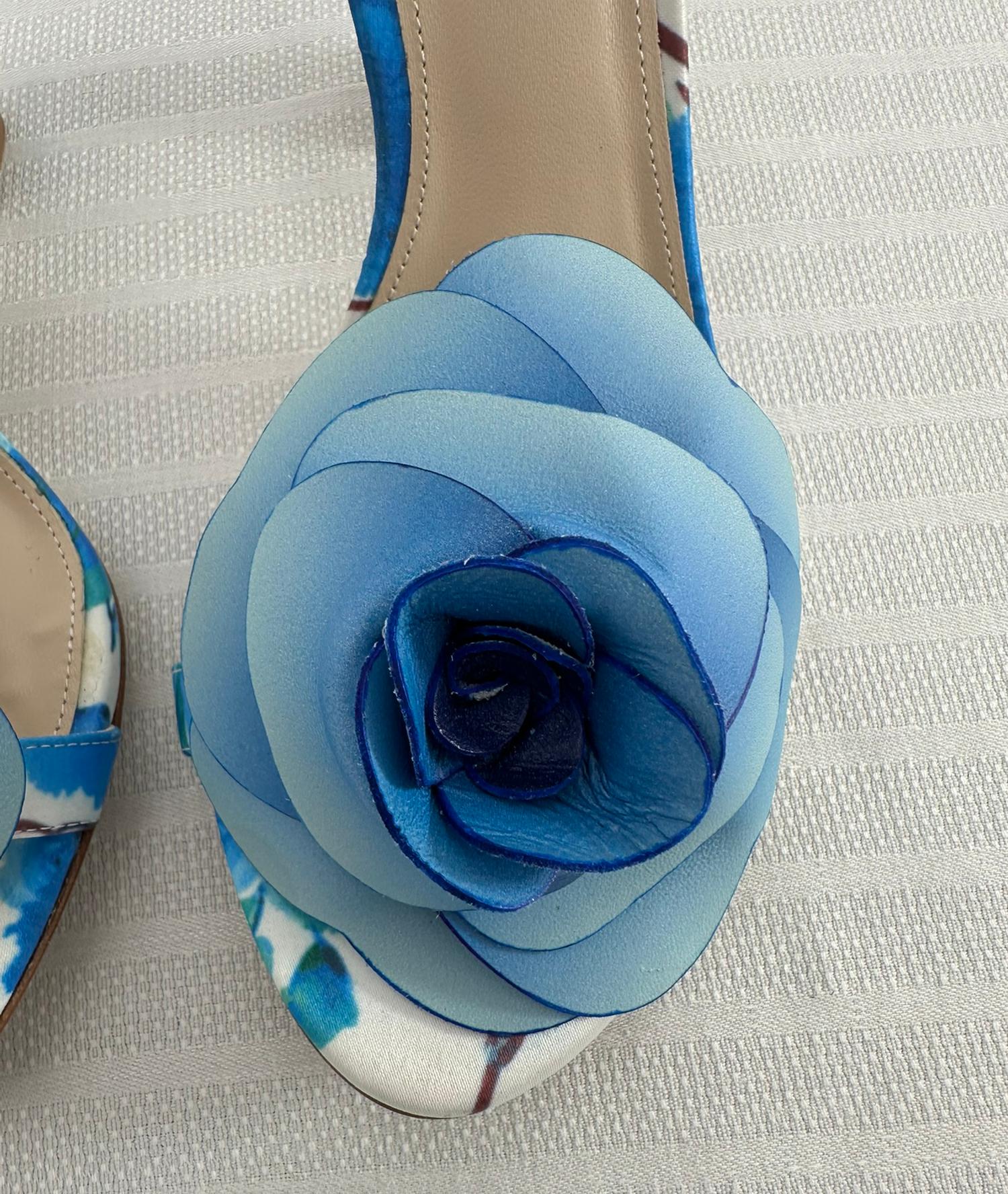 Alexandre Birman Dahila 100MM Azul Floral Sandalia de tacón alto Piel Rosa Puntera 37.5 en venta 2
