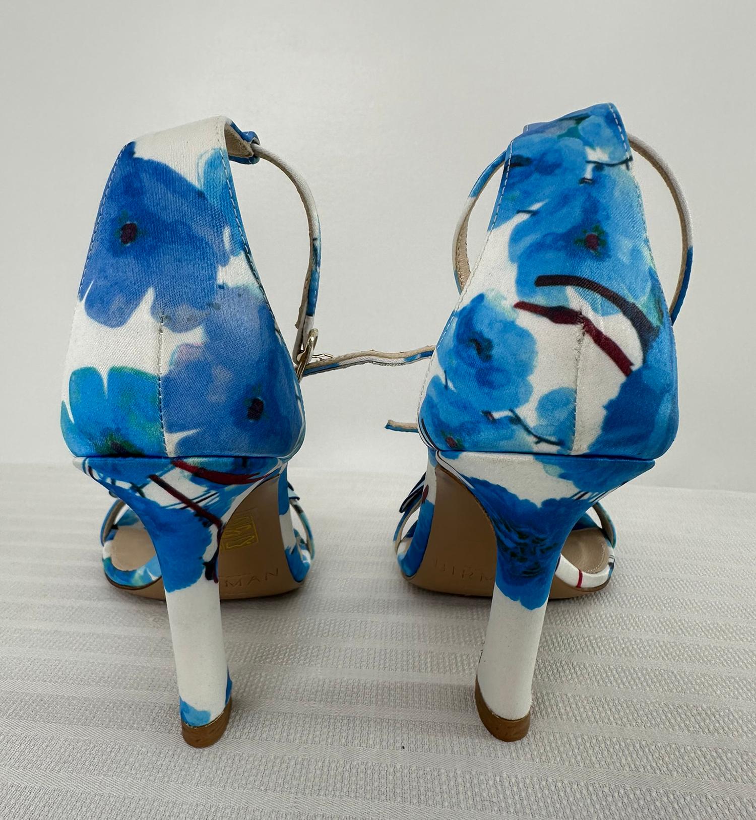 Alexandre Birman Dahila 100MM Azul Floral Sandalia de tacón alto Piel Rosa Puntera 37.5 en venta 3