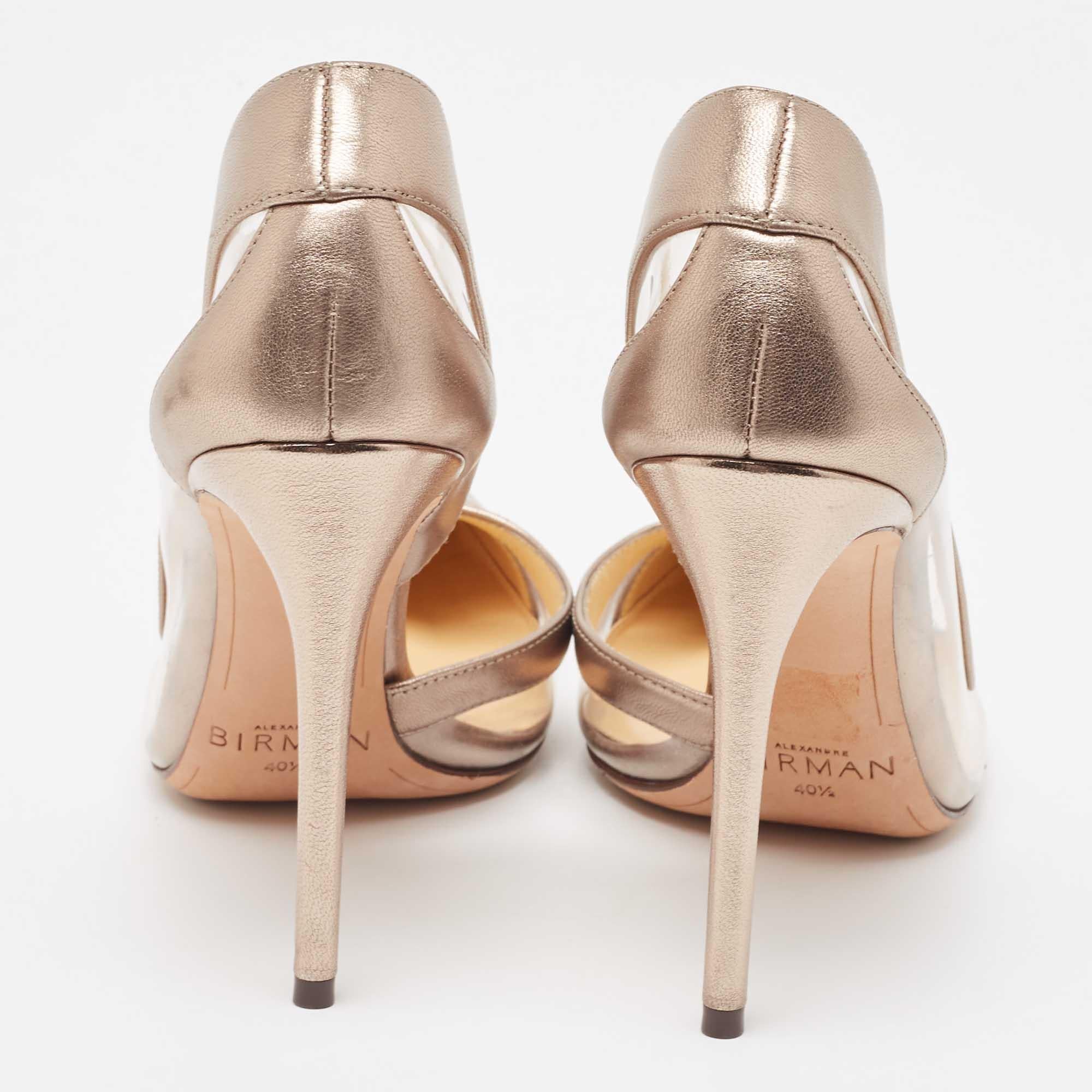 Alexandre Birman Metallic Beige Leather and PVC D'Orsay Pumps Size 40.5 For Sale 1
