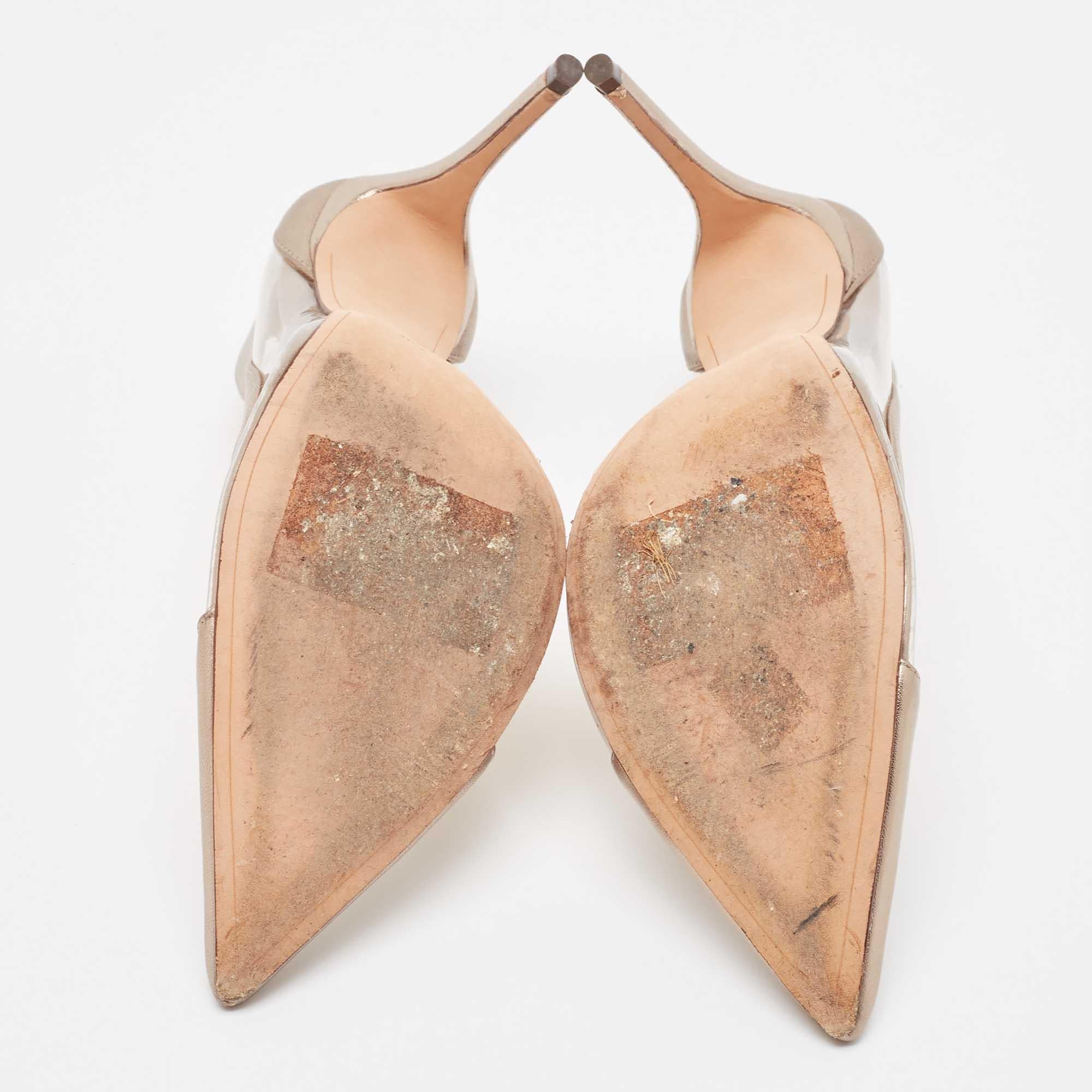Alexandre Birman Metallic Beige Leather and PVC D'Orsay Pumps Size 40.5 For Sale 2