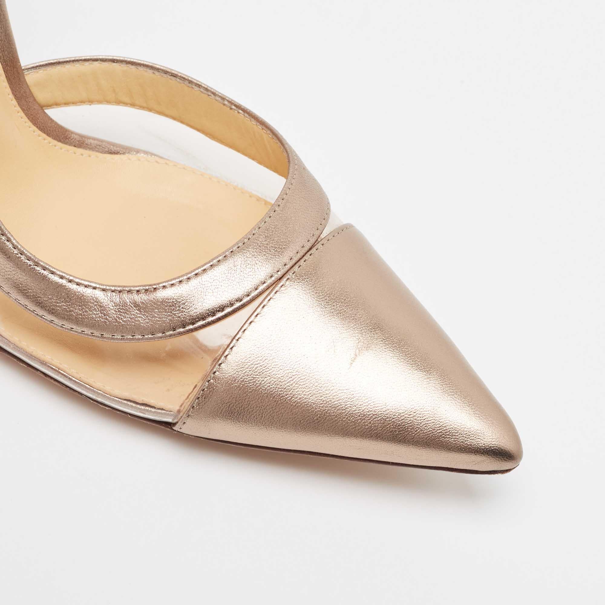 Alexandre Birman Metallic Beige Leather and PVC D'Orsay Pumps Size 40.5 For Sale 4