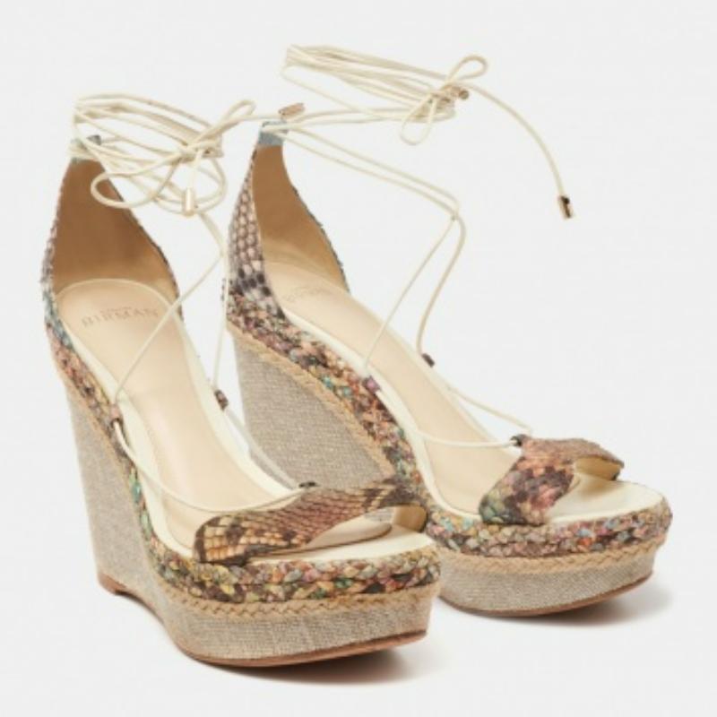 Alexandre Birman Sandales à talons compensés en cuir python multicolore Taille 38 en vente 3