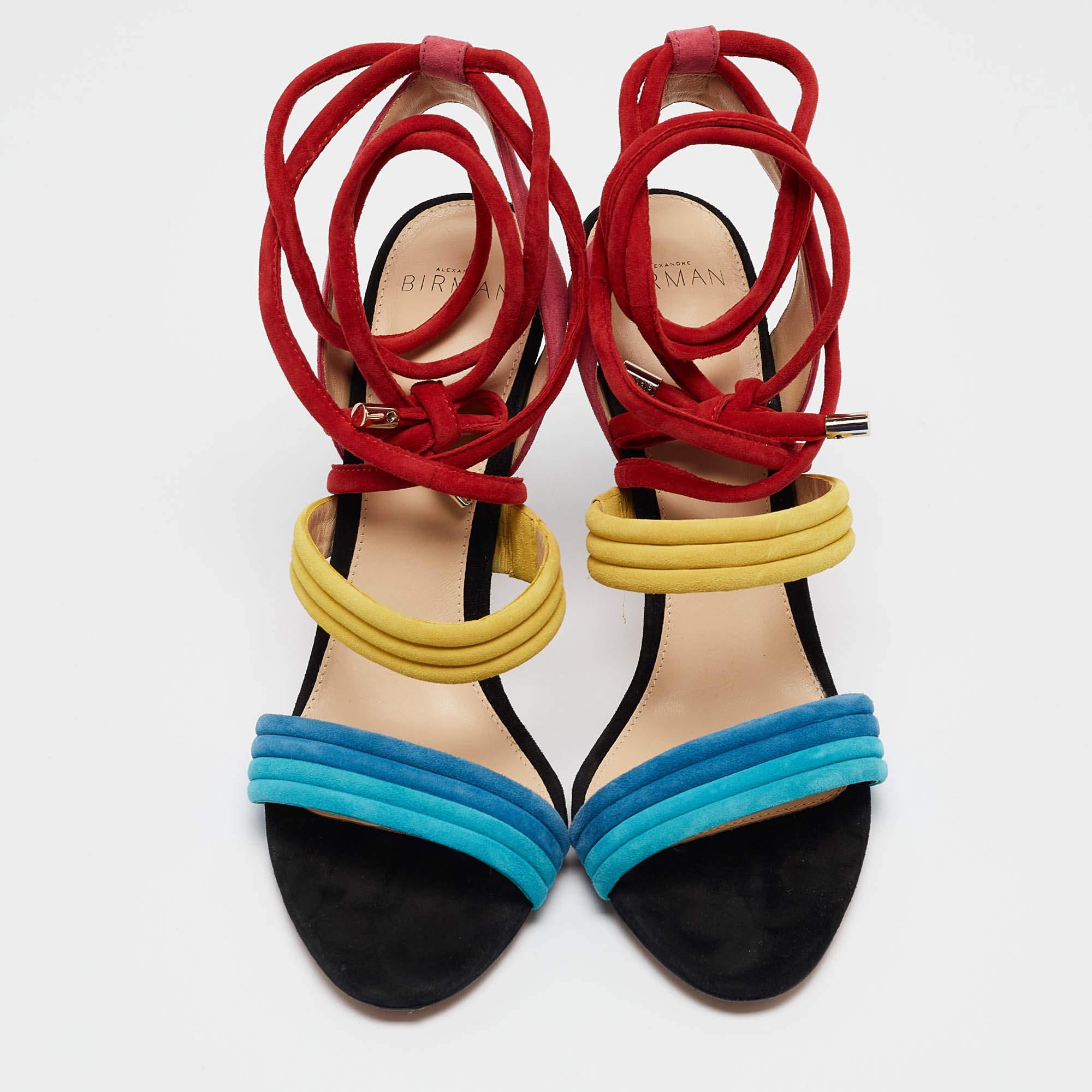Alexandre Birman Mehrfarbige Sandalen aus Wildleder mit Knöchelriemen Größe 40 (Rot) im Angebot