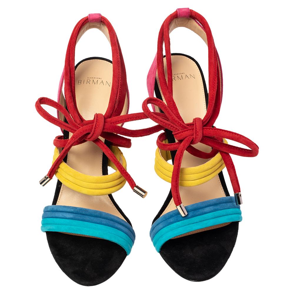 Red Alexandre Birman Multicolor Suede Aurora Ankle Wrap Sandals Size 40