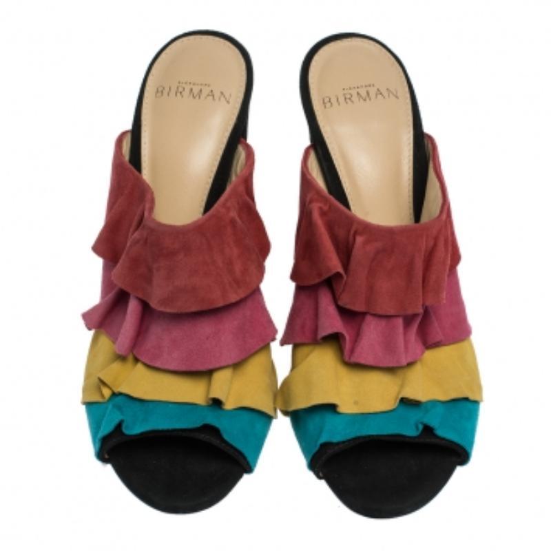 Alexandre Birman Sandalias con volantes de ante multicolor Talla 35 Marrón en venta