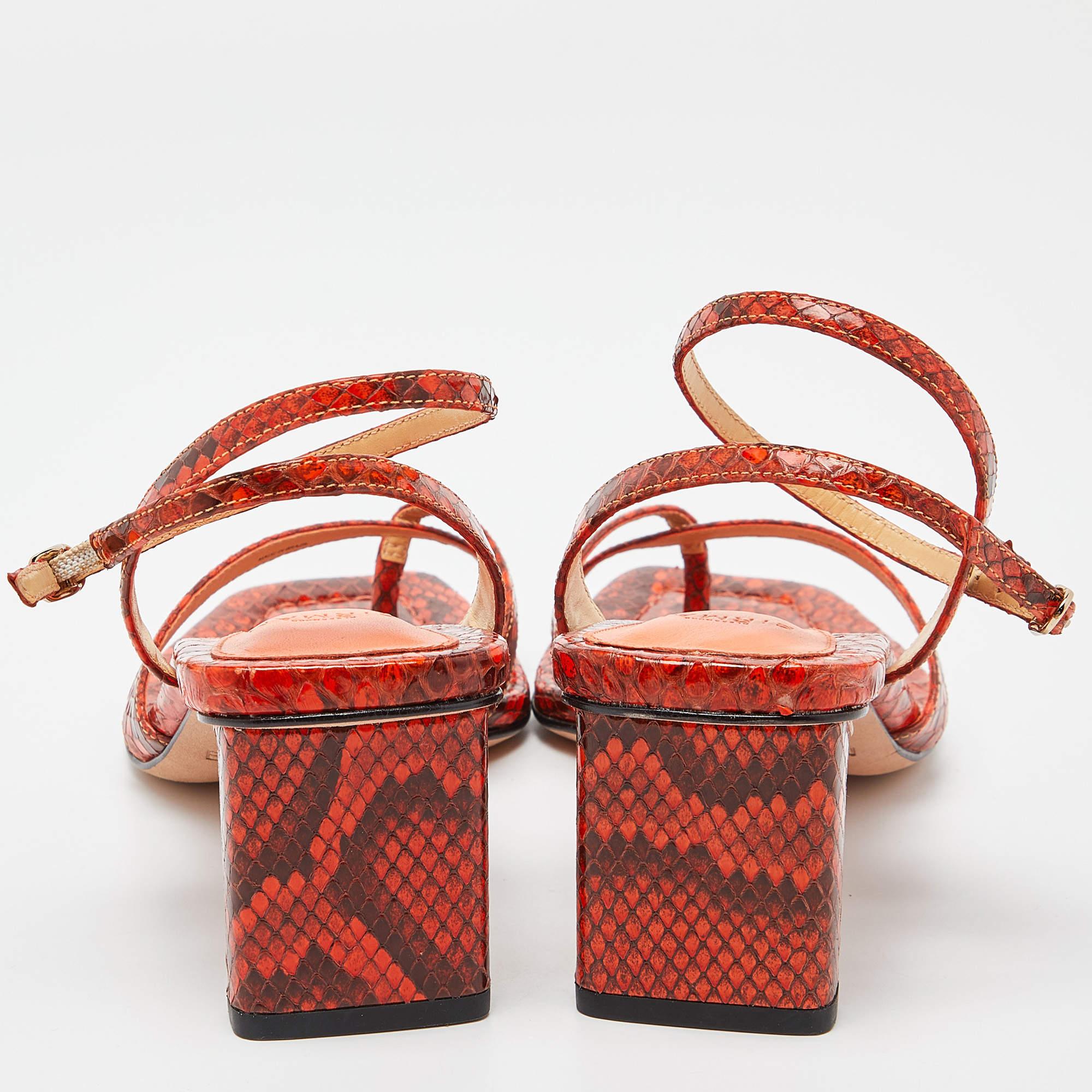 Alexandre Birman Orange Python Nelly Ankle Strap Sandals Size 37 1