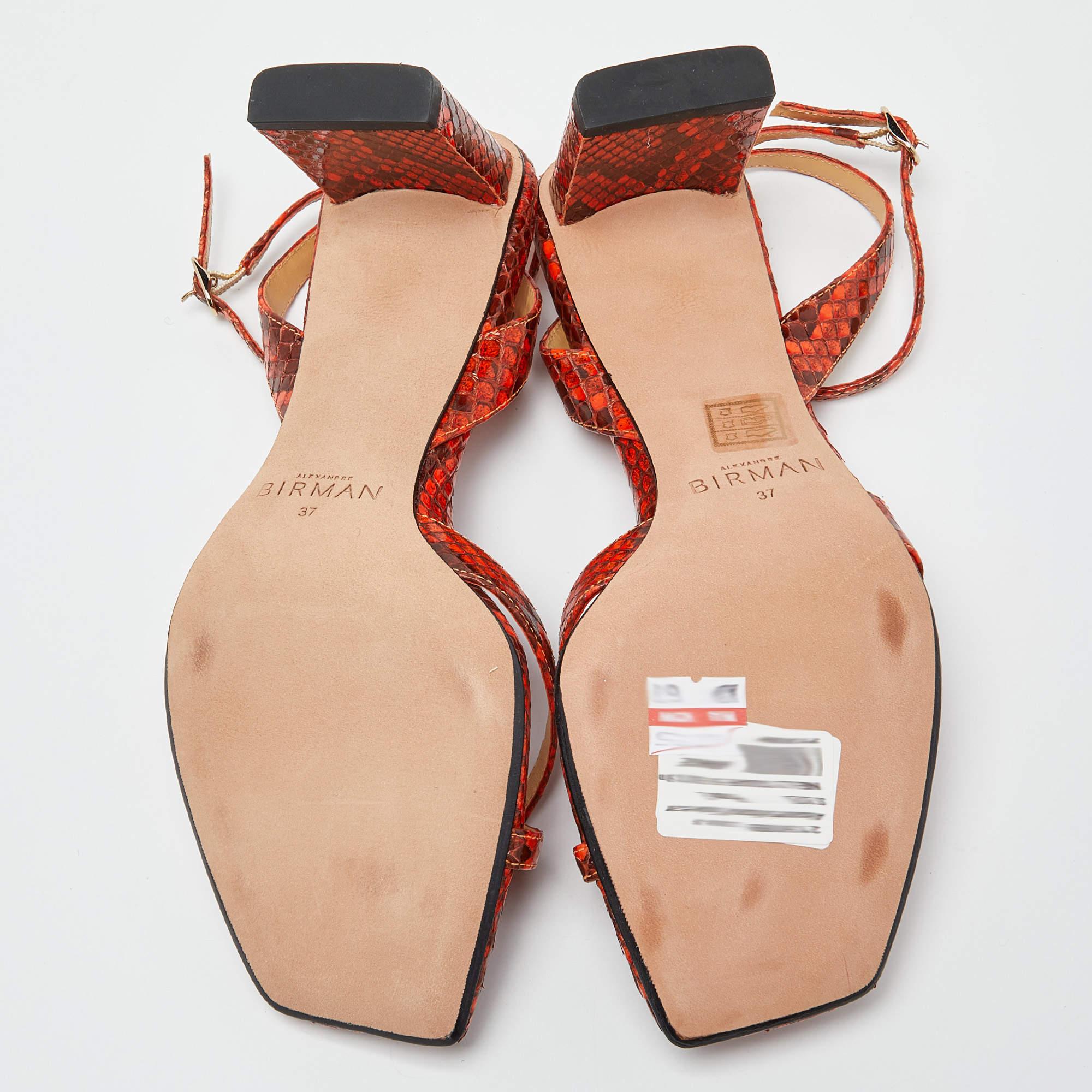 Alexandre Birman Orange Python Nelly Ankle Strap Sandals Size 37 2