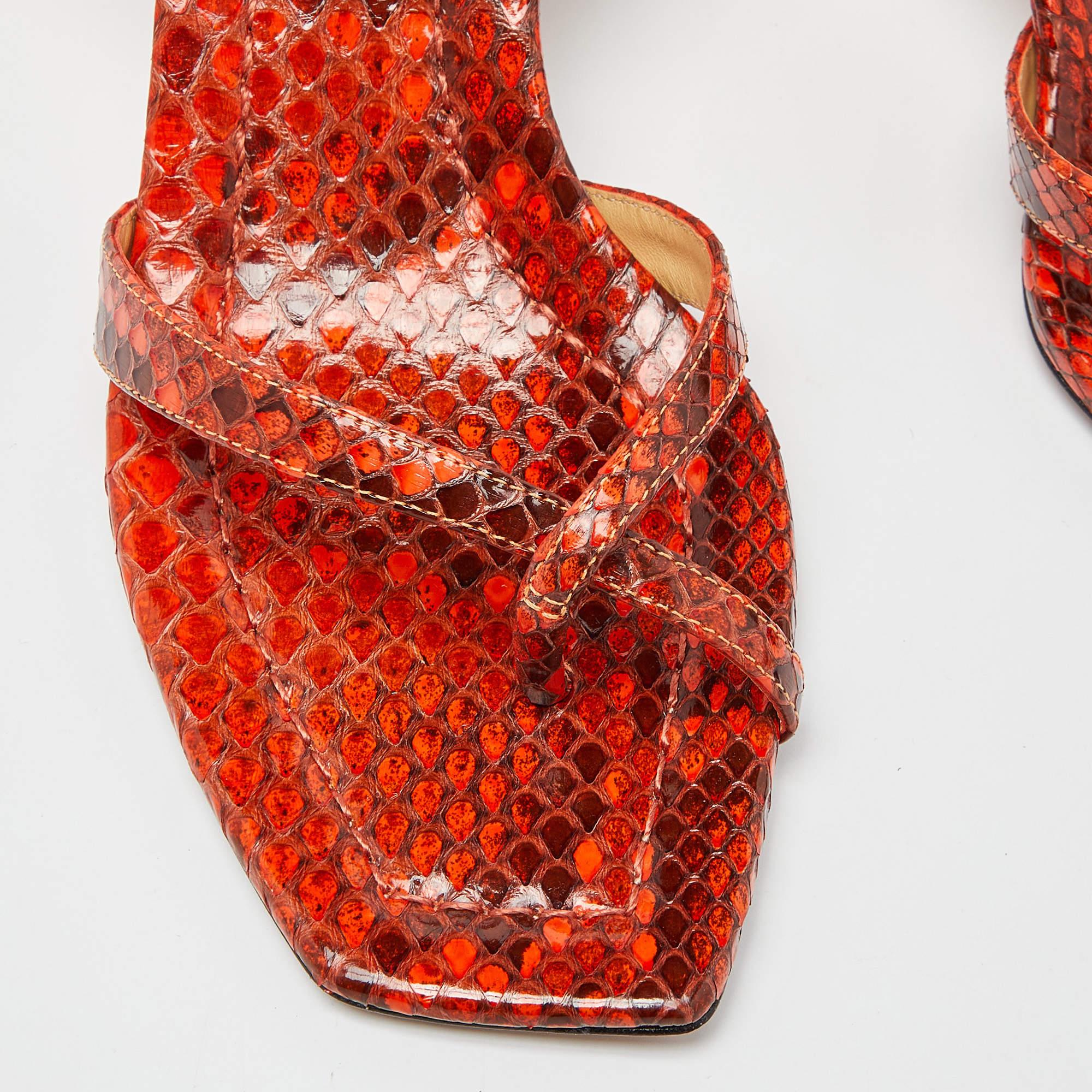 Alexandre Birman Orange Python Nelly Ankle Strap Sandals Size 37 3