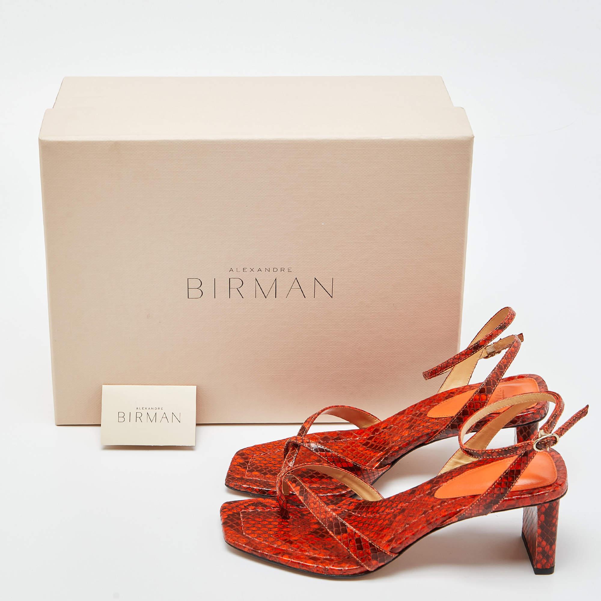 Alexandre Birman Orange Python Nelly Ankle Strap Sandals Size 37 5