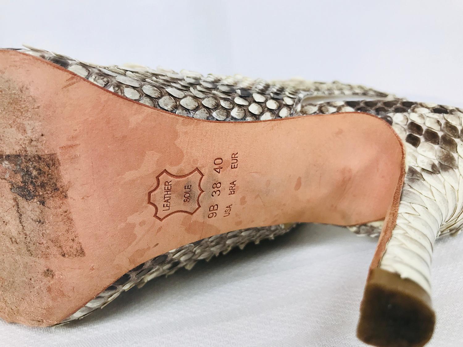Women's Alexandre Birman Snakeskin Laced Front Open Toe Sling Back High Heels 9B For Sale