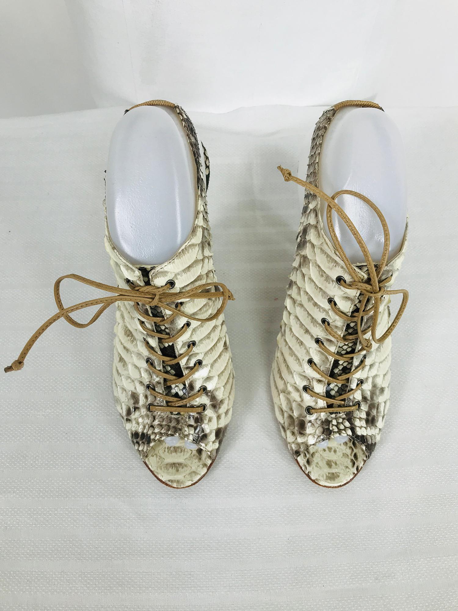 Alexandre Birman Snakeskin Laced Front Open Toe Sling Back High Heels 9B For Sale 1