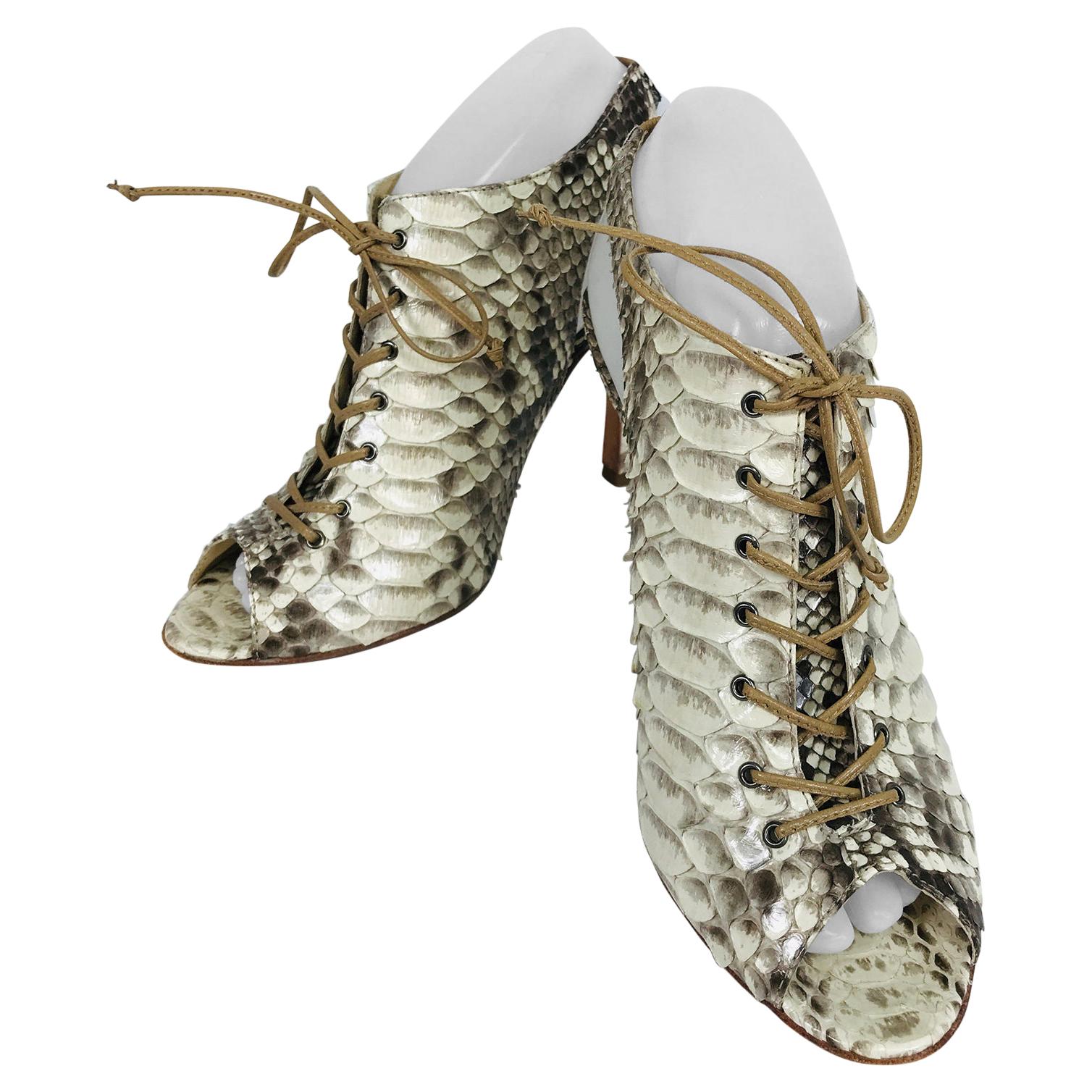 Alexandre Birman Snakeskin Laced Front Open Toe Sling Back High Heels 9B For Sale