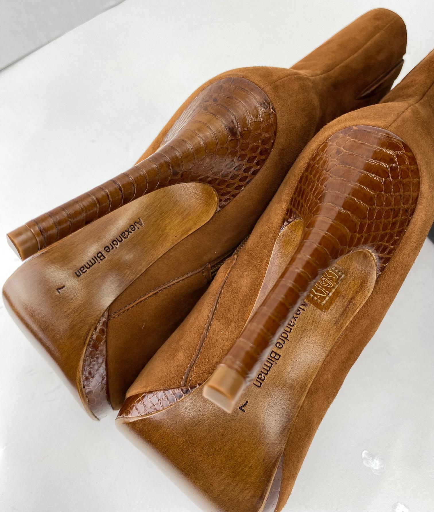 Alexandre Birman Salto Mela Pata Havana Suede Leather Brown Heel Boots  3