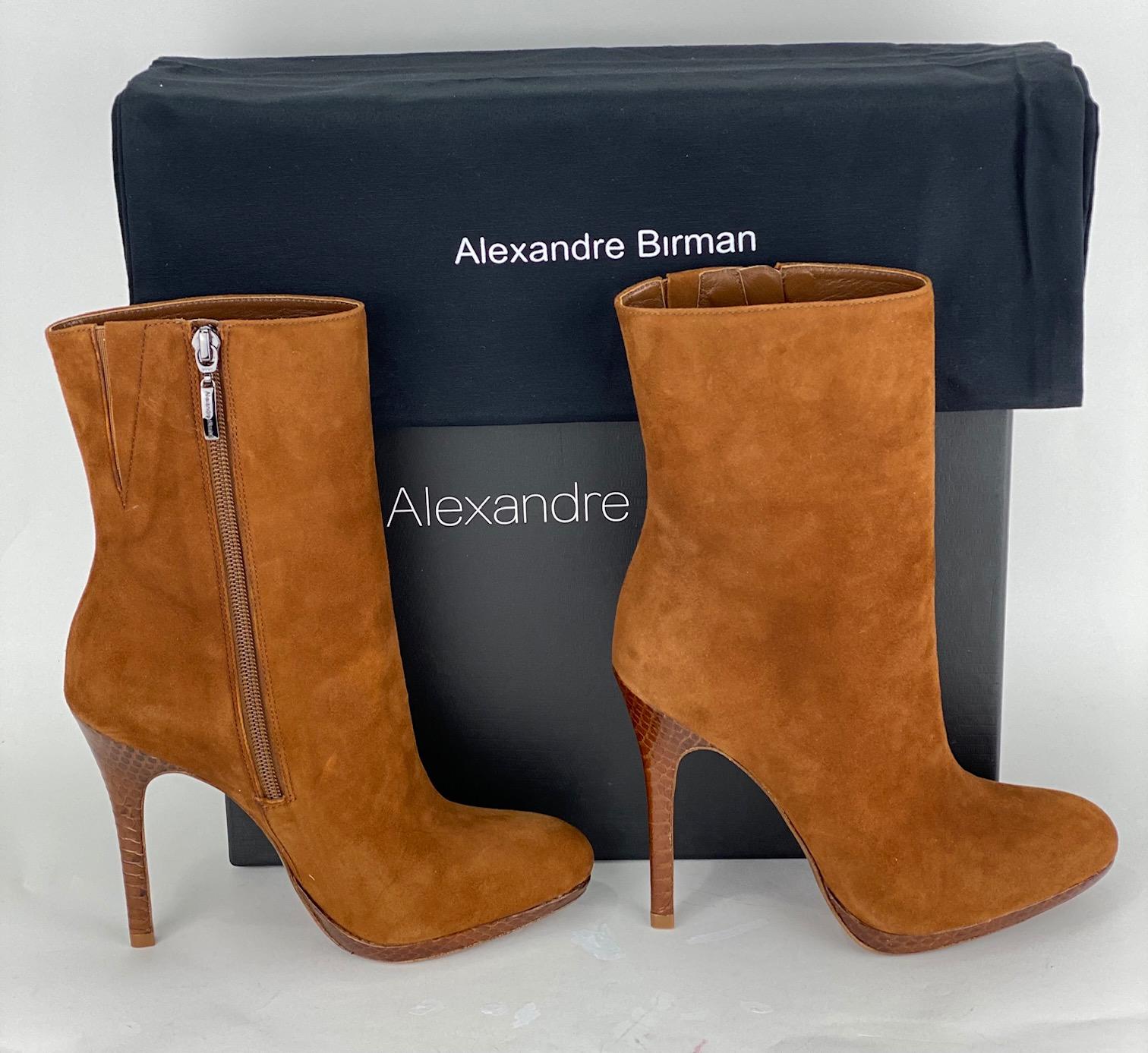 Women's or Men's Alexandre Birman Salto Mela Pata Havana Suede Leather Brown Heel Boots 