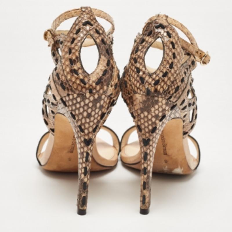 Alexandre Birman Tricolor Suede and Python Cut Out Ankle Strap Sandals Size 36.5 For Sale 1