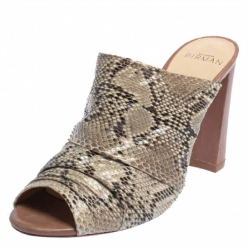 Brown Alexandre Birman Two Tone Python Mules Size 38 For Sale