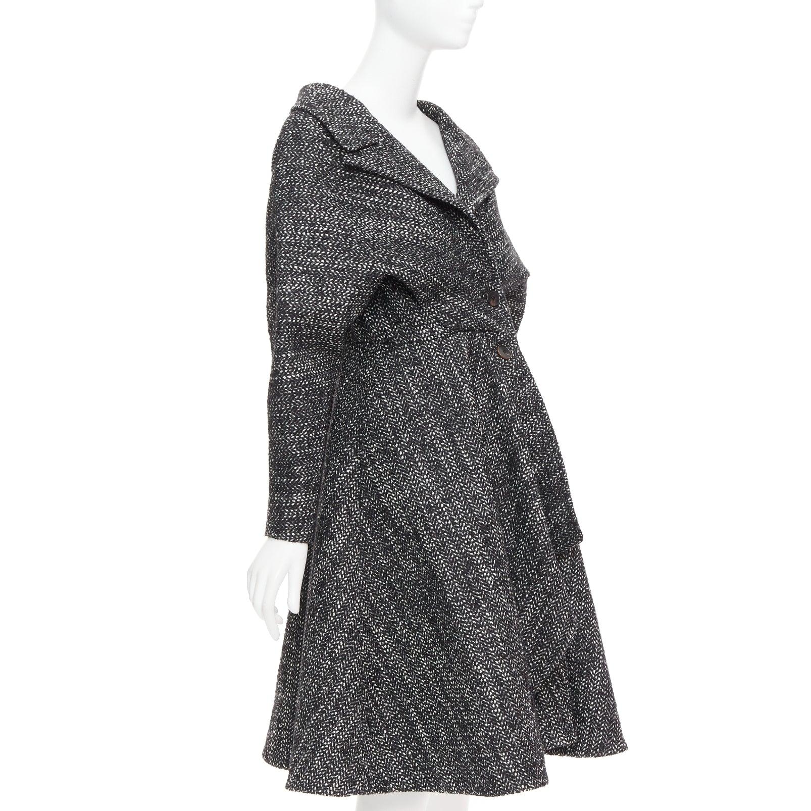 Black ALEXANDRE BLANC grey virgin wool blend tweed dolman swing coat FR34 XS For Sale