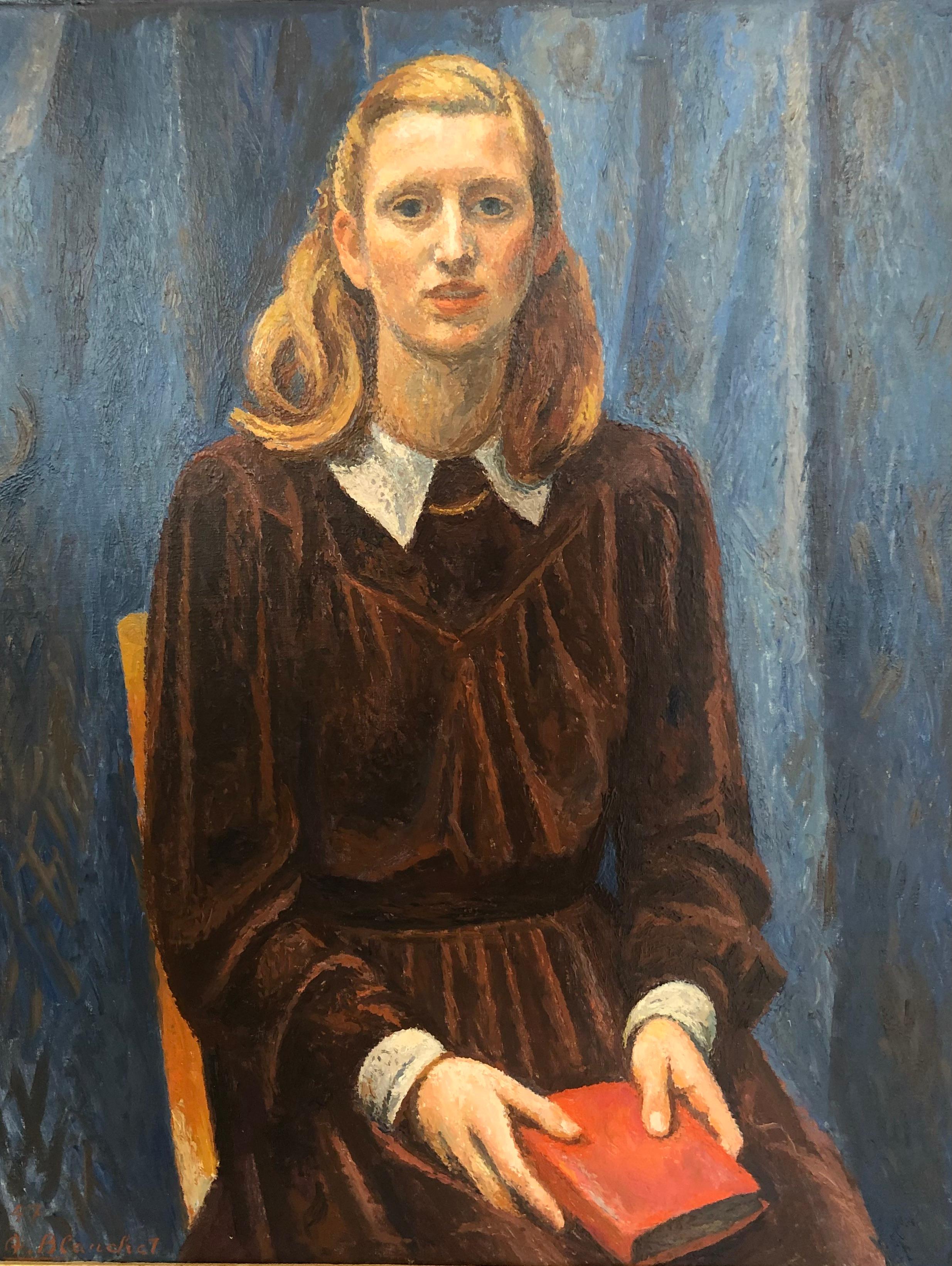 Alexandre Blanchet Portrait Painting - Portrait of Ursula Stauffacher at the Red Book