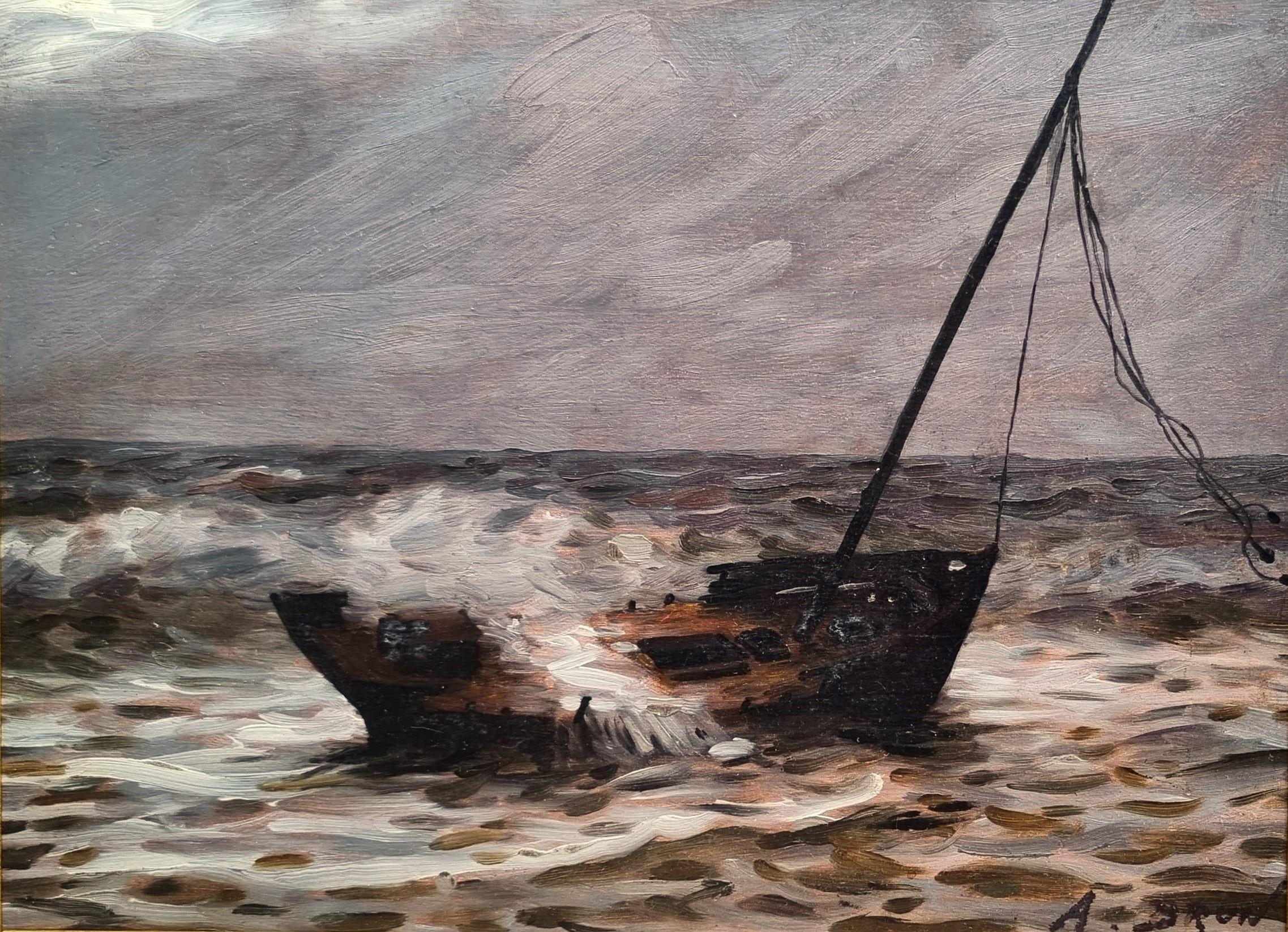 BRUN Marin Barca Relitto Tempesta Accademico Francese 20 - Painting di Alexandre Brun