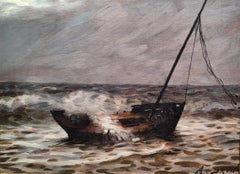 BRUN Marine Boat Wreck Tempest French Academic 20th