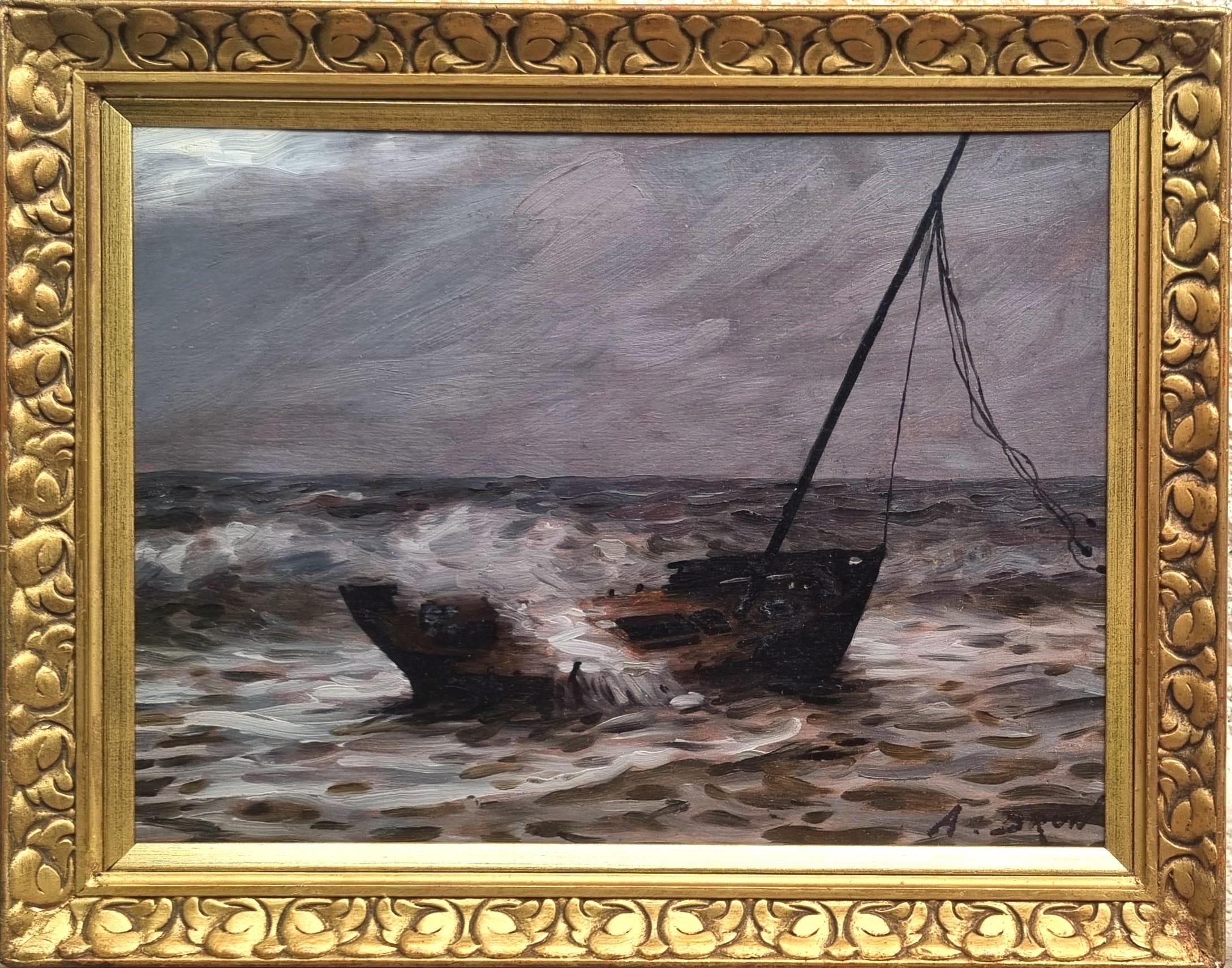 BRUN Marin Barca Relitto Tempesta Accademico Francese 20 - Painting Accademia di Alexandre Brun