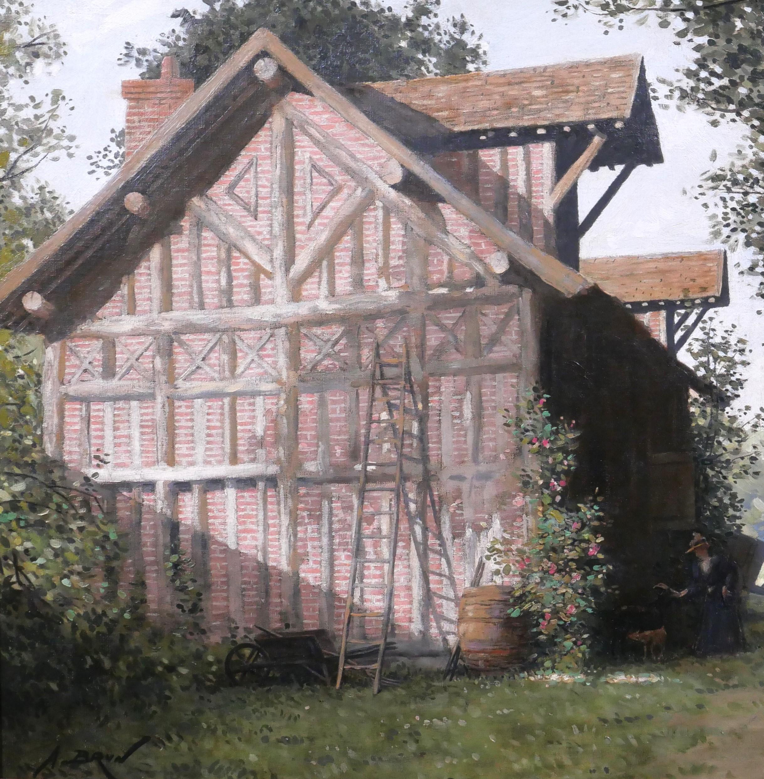 Normandy, the half-timbered house - Art Nouveau Painting by Alexandre Brun