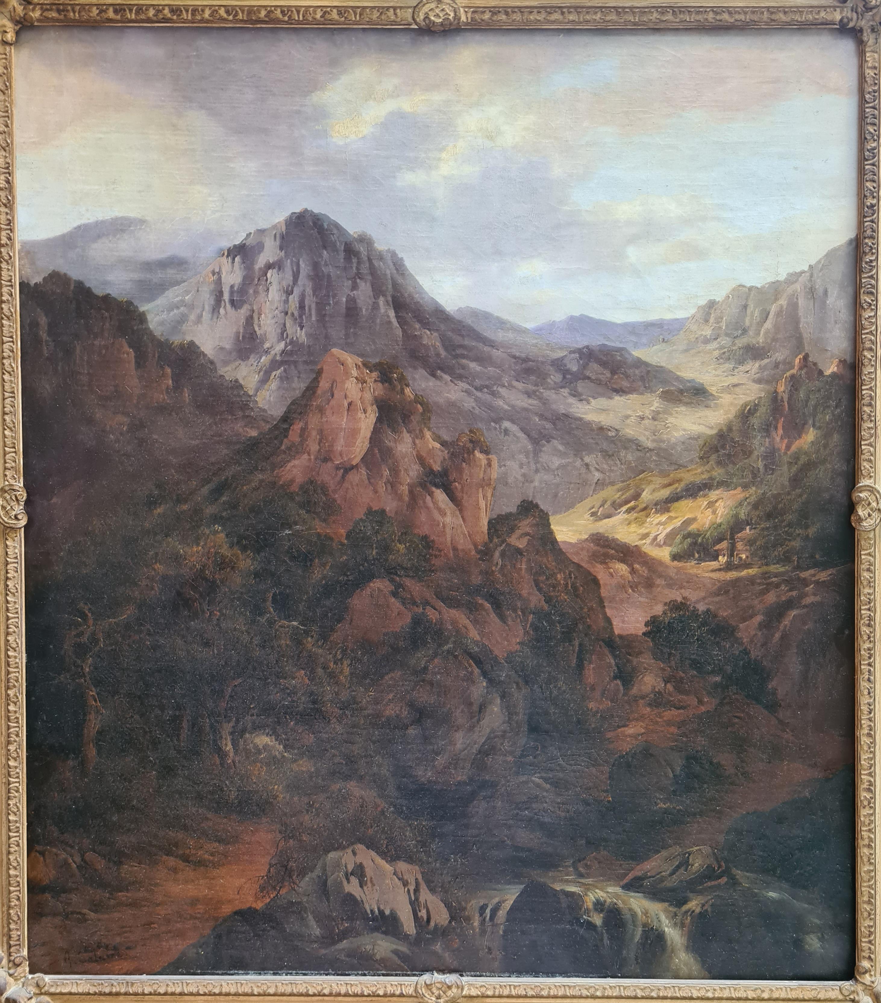 Berglandschap, Mid 19th Century View of a Mountain Valley in Switzerland - Painting by Alexandre Calame