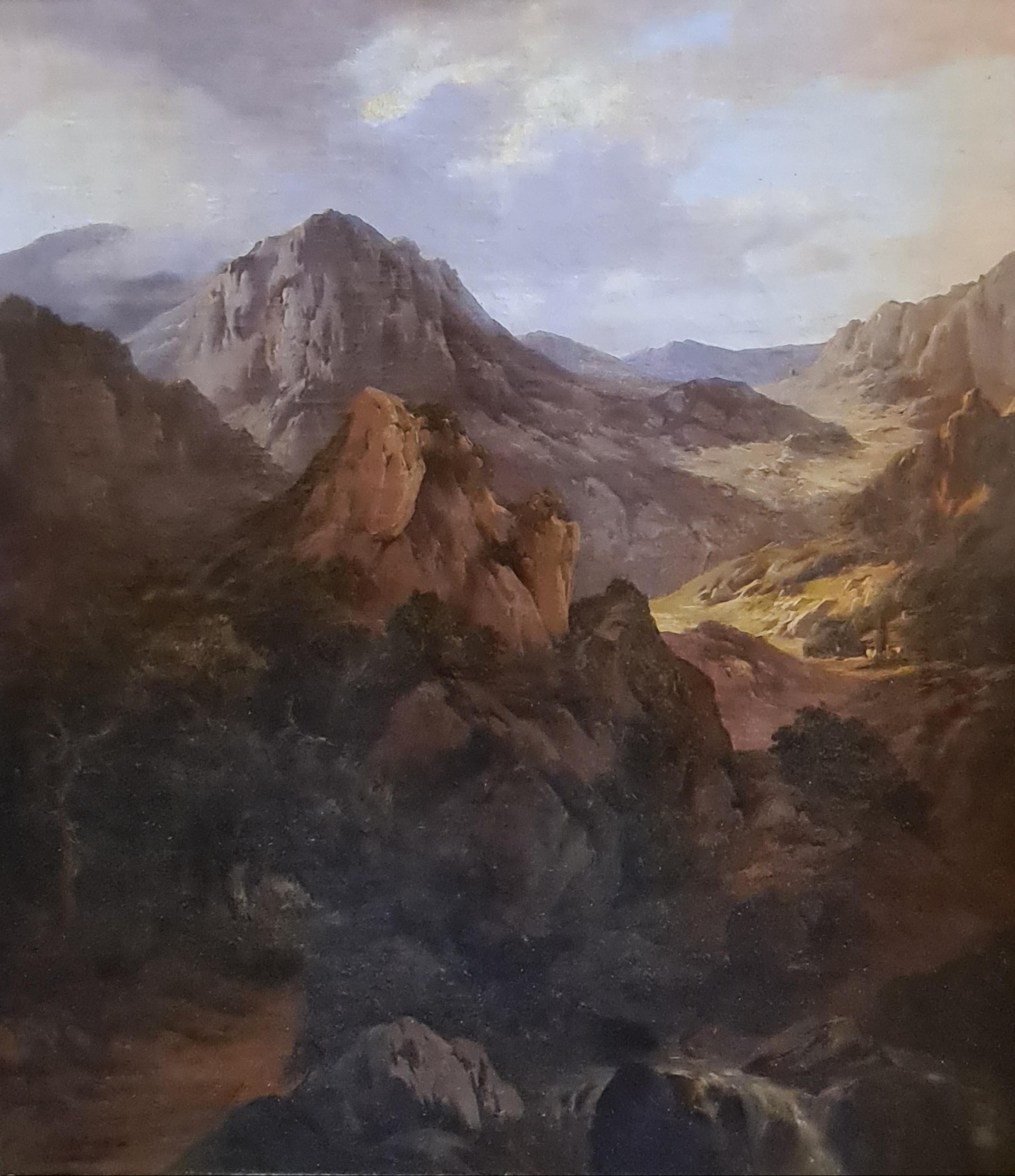 Alexandre Calame Landscape Painting - Berglandschap, Mid 19th Century View of a Mountain Valley in Switzerland