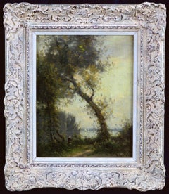 Tranquil River Landscape - 19th Century French Impressionist Oil Painting