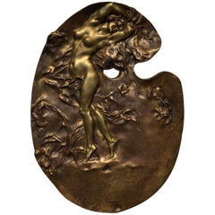 Alexandre Charpentier 1900s / Art Nouveau Painters Palette Bronze Sculpture
