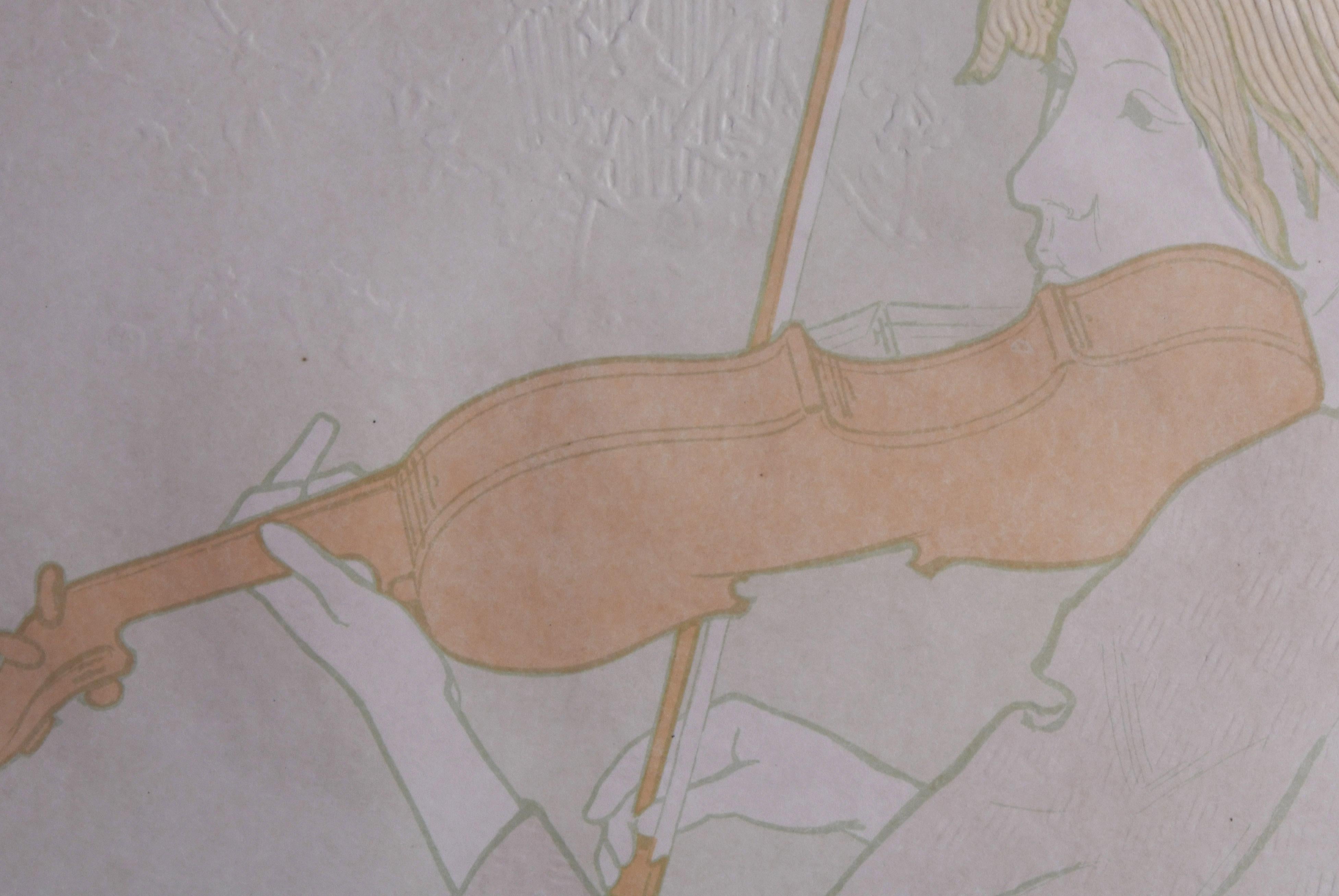 La Fille au Violon - Gray Figurative Print by Alexandre Charpentier