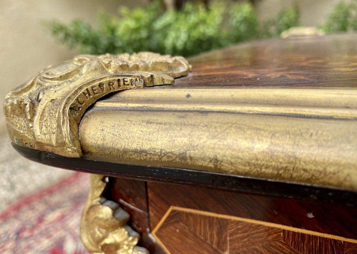 Alexandre Chevrié, Louis XV Marquetry and Gilt bronze Desk, 19th Century In Good Condition For Sale In Beaune, FR