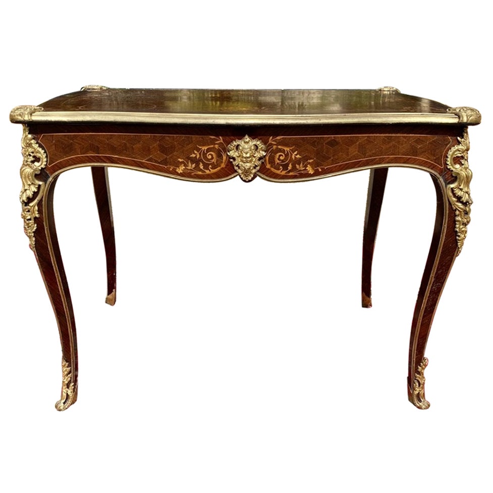 Alexandre Chevrié, Louis XV Marquetry and Gilt bronze Desk, 19th Century For Sale