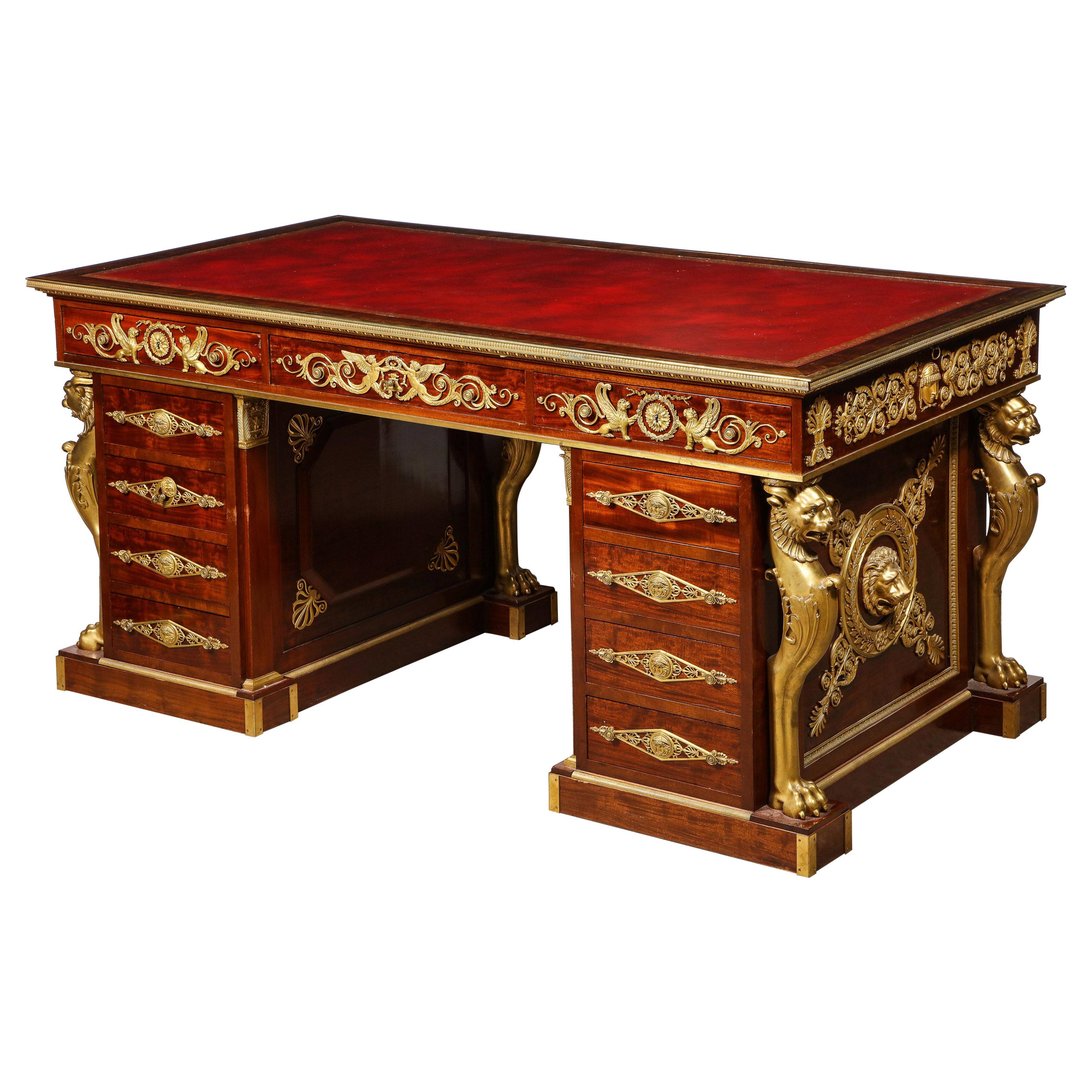 Alexandre Chevrie, Museum French Ormolu Mounted Mahogany Royal Executive Desk For Sale