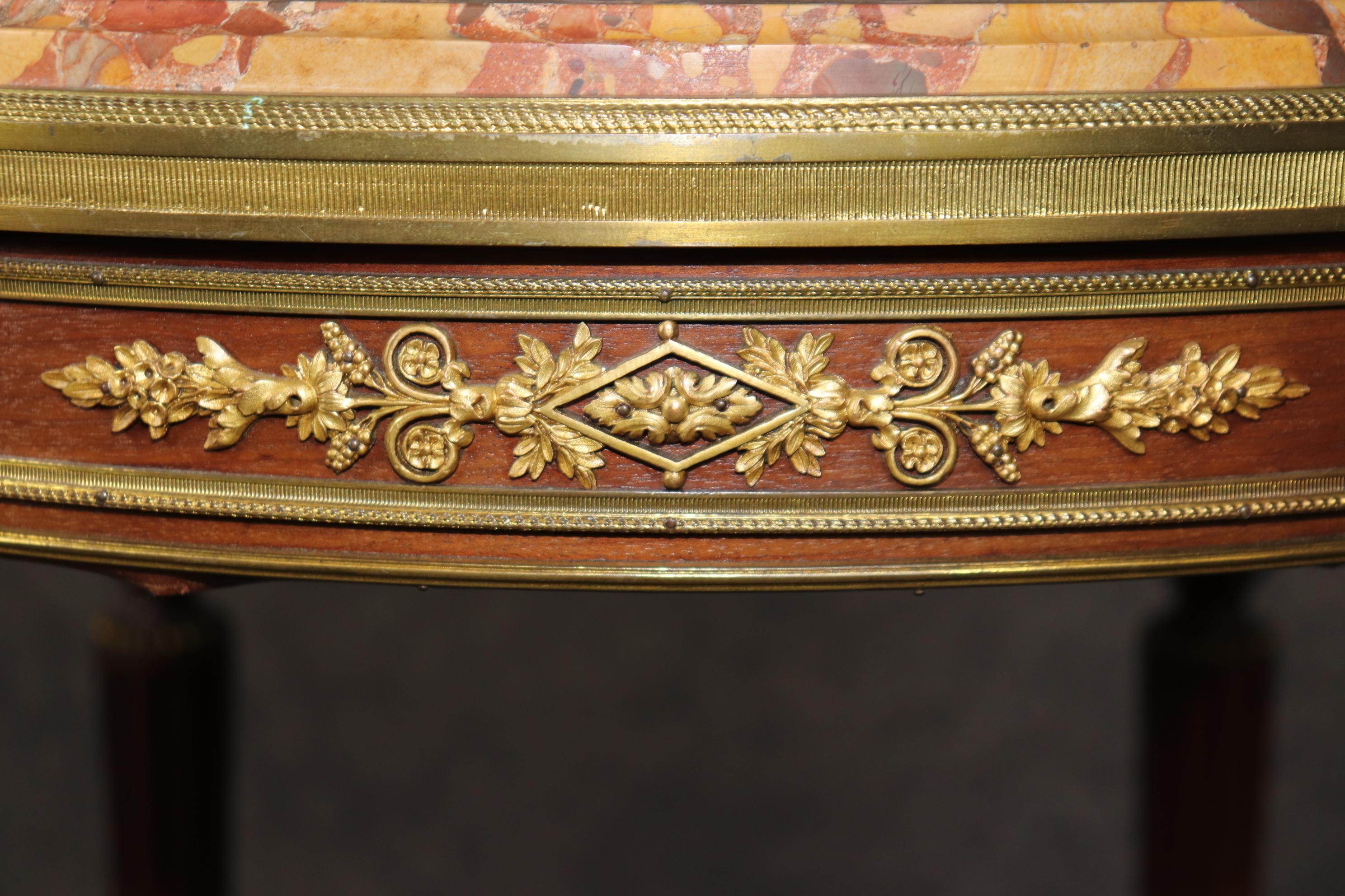 Late 19th Century Alexandre Chevrie Signed Breche D' Alep Marble Bronze Louis XVI Gueridon Table