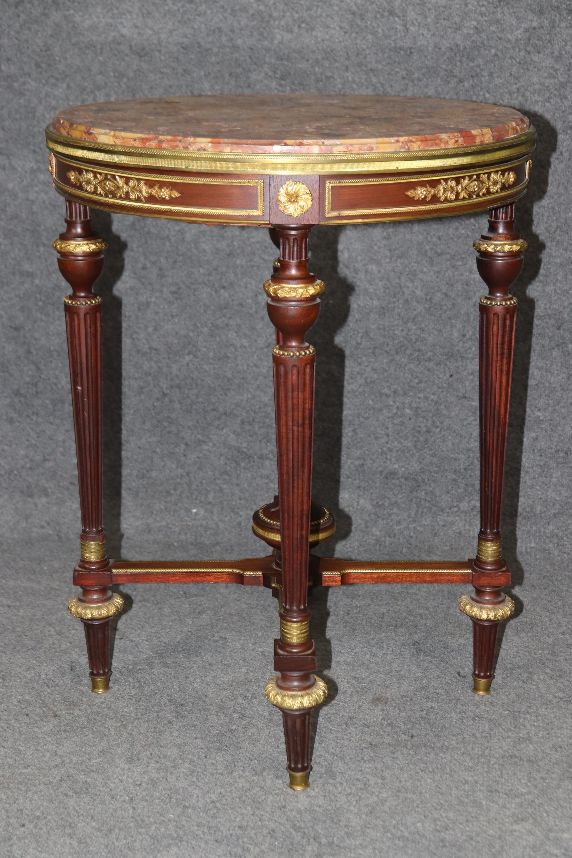 Alexandre Chevrie Signed Breche D' Alep Marble Bronze Louis XVI Gueridon Table 2