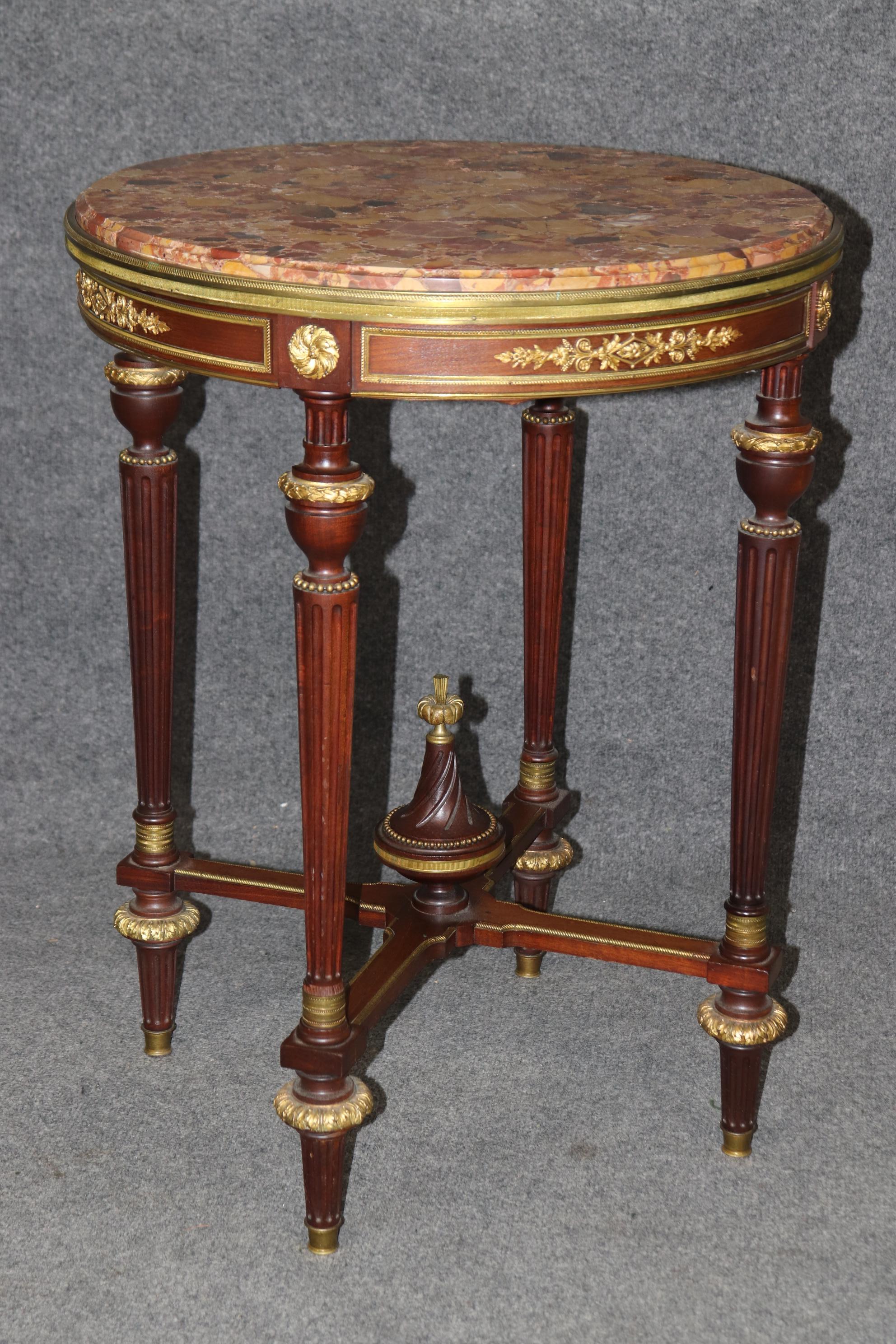 Alexandre Chevrie Signed Breche D' Alep Marble Bronze Louis XVI Gueridon Table 3