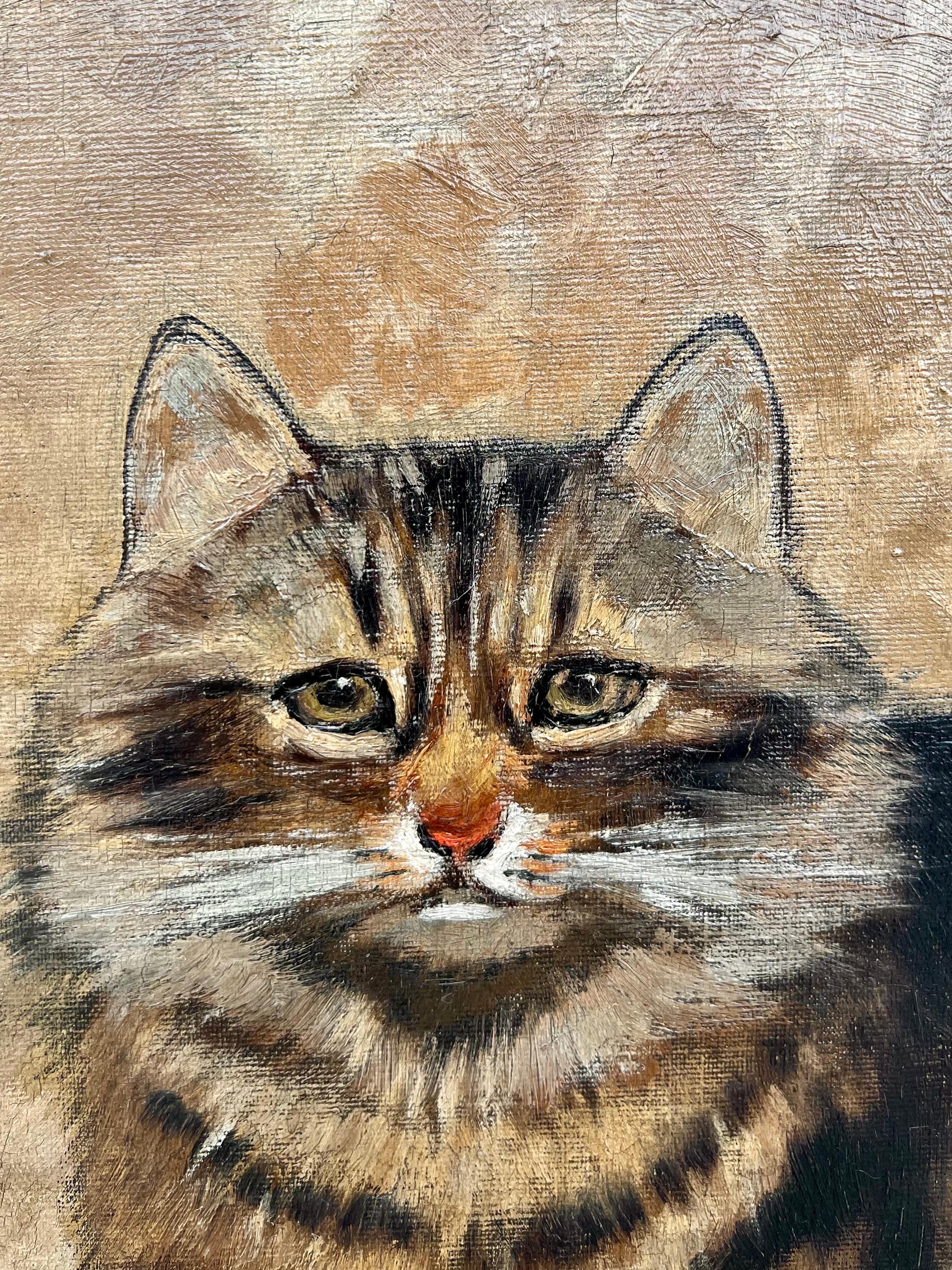 Adorable 19th century cat painting 