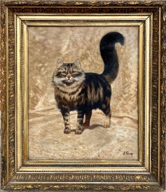 Antique 19th century cat portrait painting - "Le Chat " - Ragamuffin - Maine coon