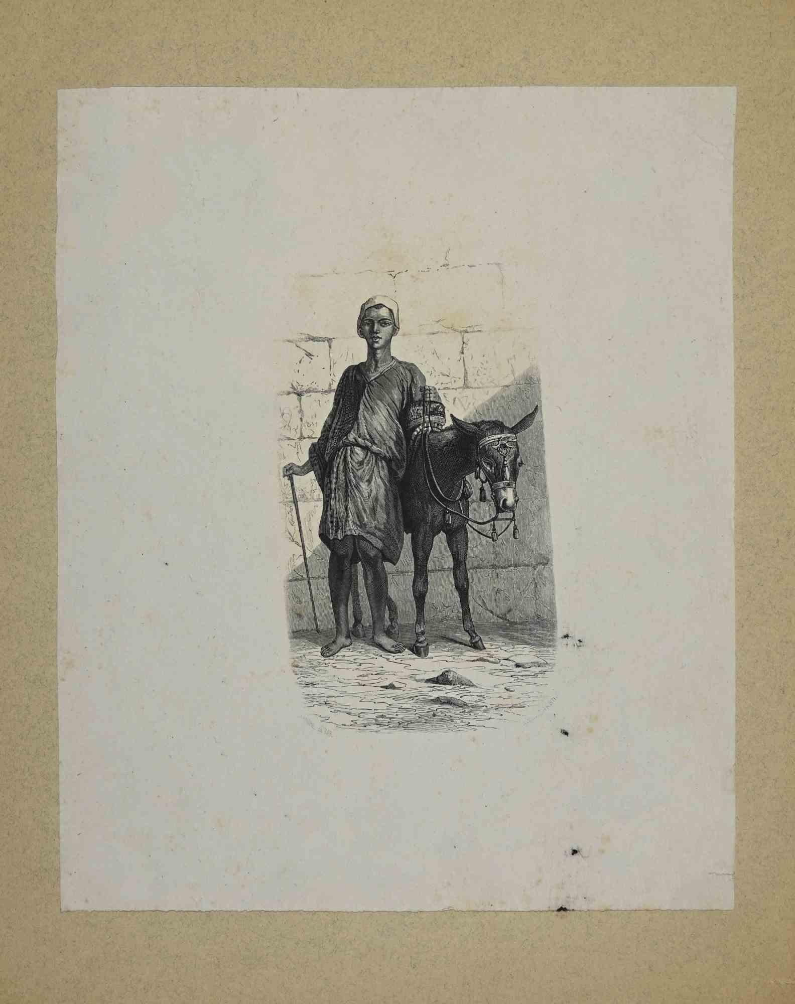 Der Eselmann ist eine Lithografie von Alexandre De Bar (1821-1901) aus dem 19. Jahrhundert.

Guter Zustand. 

Geklebt auf weißem Karton.