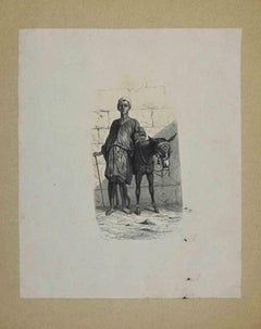 Antique Donkey Man - Lithograph By Alexandre De Bar - 19th Century