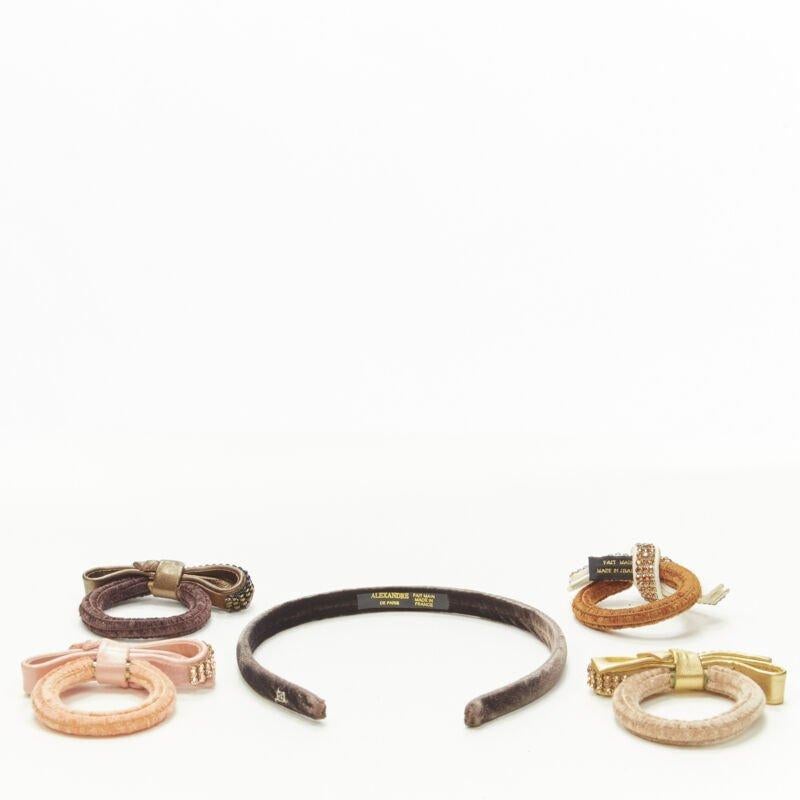 ALEXANDRE DE PARIS Alexander Zouari 5X velvet crystal leather bow hair tie band
Reference: ANWU/A00189
Brand: Alexandre de Paris
Designer: Alexandre Zouari
Material: Velvet
Color: Brown, Beige
Pattern: Solid
Extra Details: Crystal encrusted leather
