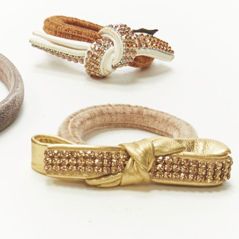 Brown ALEXANDRE DE PARIS Alexander Zouari 5X velvet crystal leather bow hair tie band For Sale