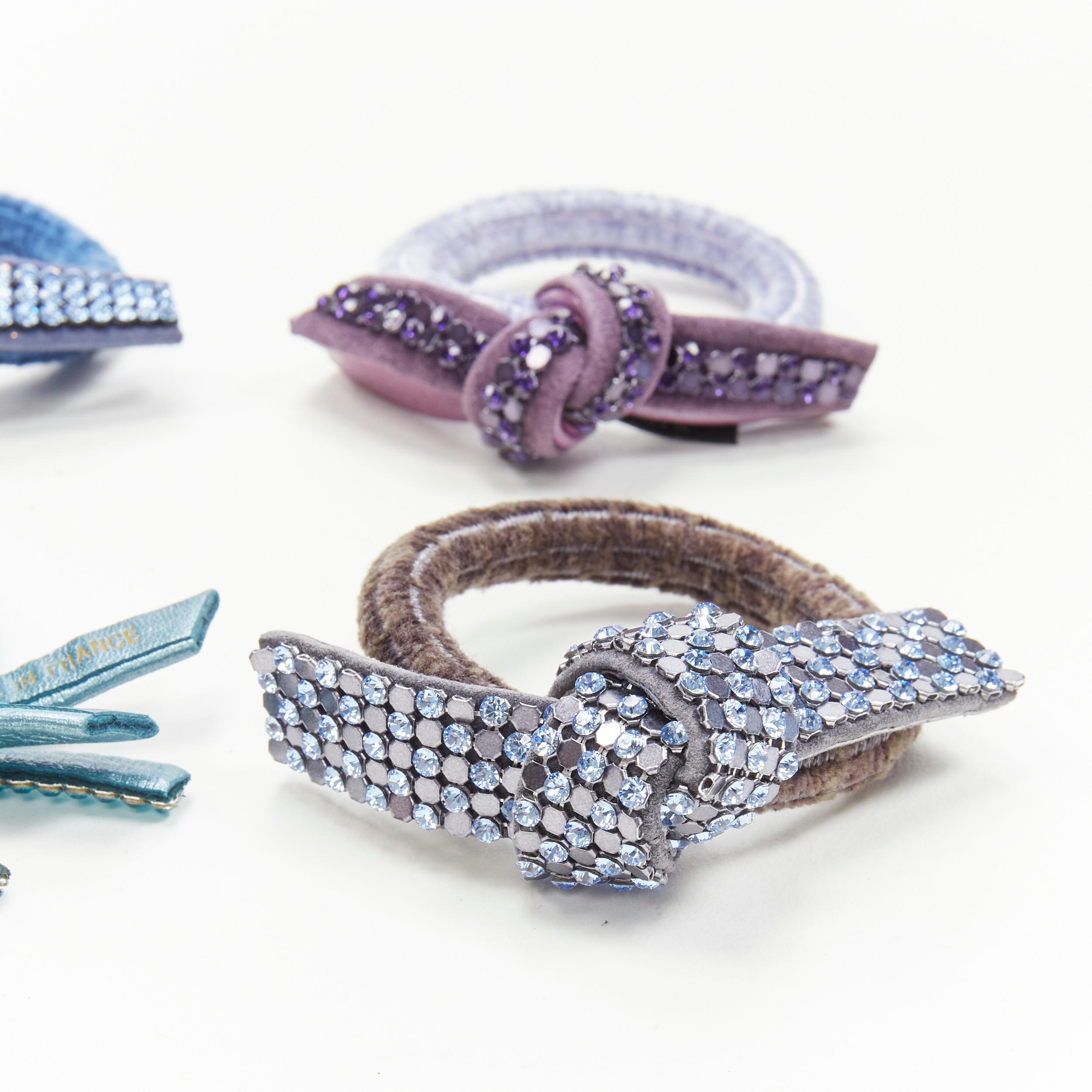 ALEXANDRE DE PARIS Alexander Zouari LOT OF 4 crystal bow hair tie purple blue 
Reference: ANWU/A00193 
Brand: Alexandre de Paris 
Designer: Alexandre Zouari 
Material: Velvet 
Color: Purple 
Pattern: Solid 
Extra Detail: Crystal embellished leather