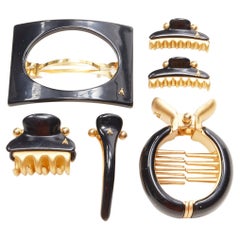ALEXANDRE DE PARIS Zouari A logo black gold acrylic hair clip clamp X6
